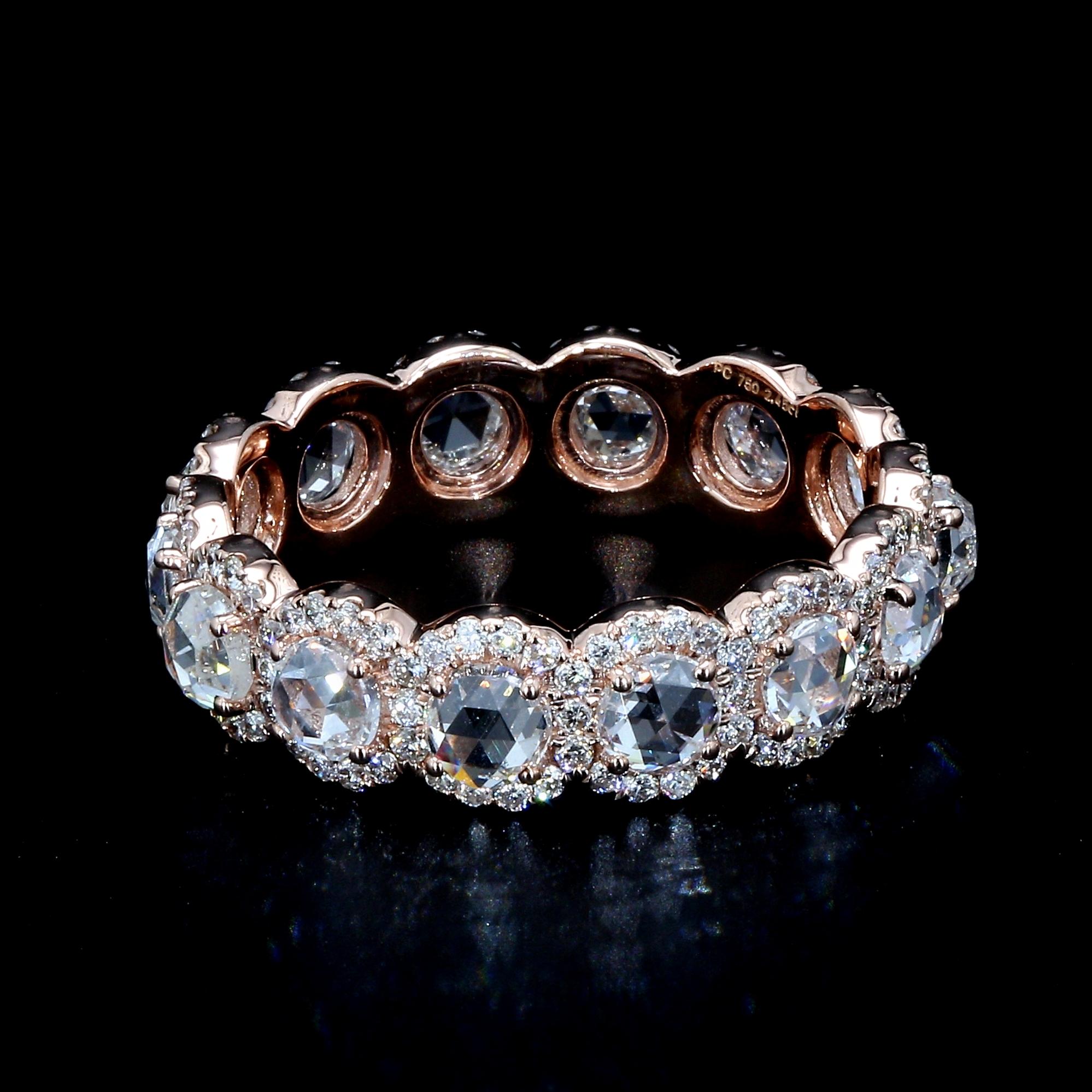 Rose Cut PANIM 18k Rose Gold Round Rosecut Diamond Eternity Ring For Sale
