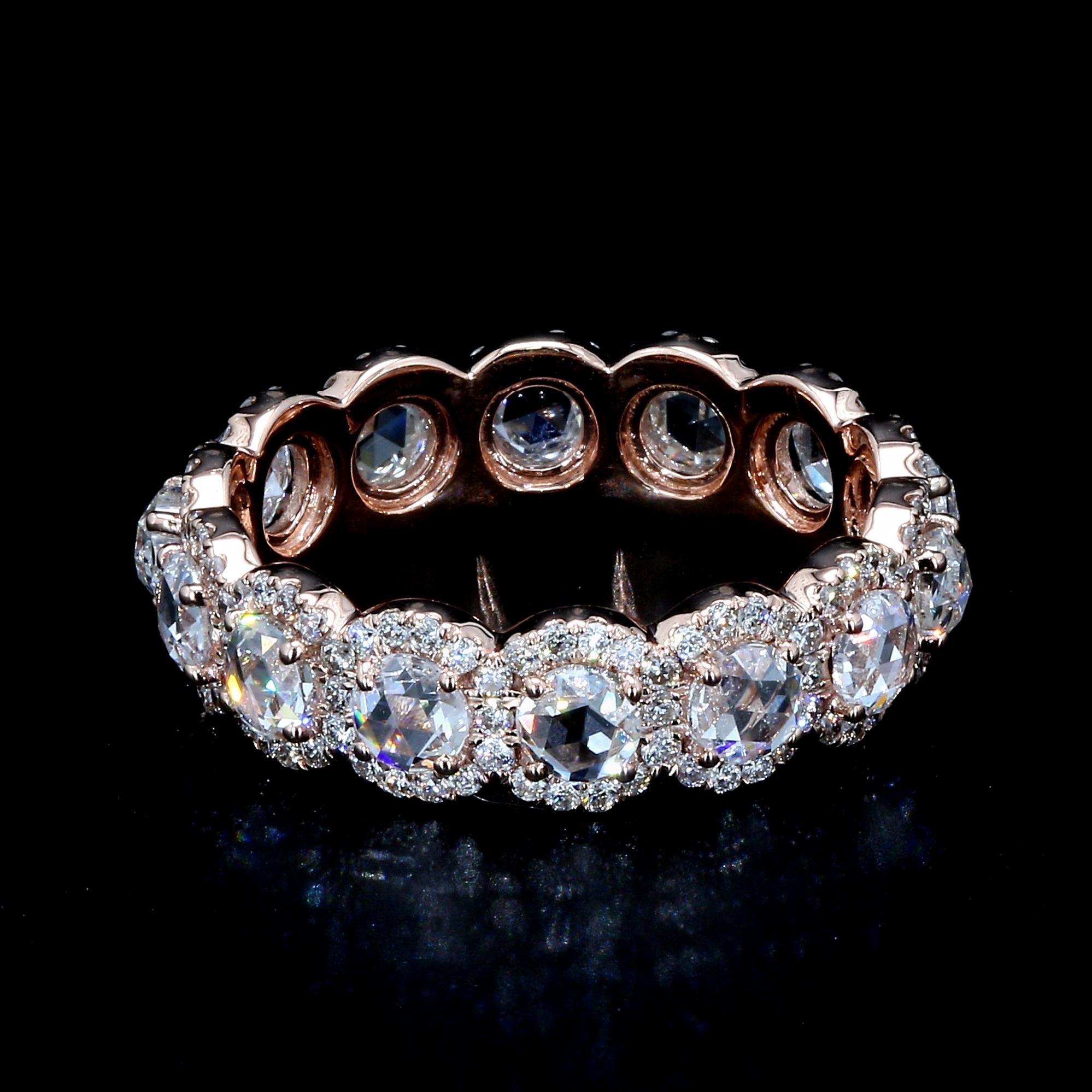 PANIM 18k Rose Gold Round Rosecut Diamond Eternity Ring In New Condition For Sale In Tsim Sha Tsui, Hong Kong