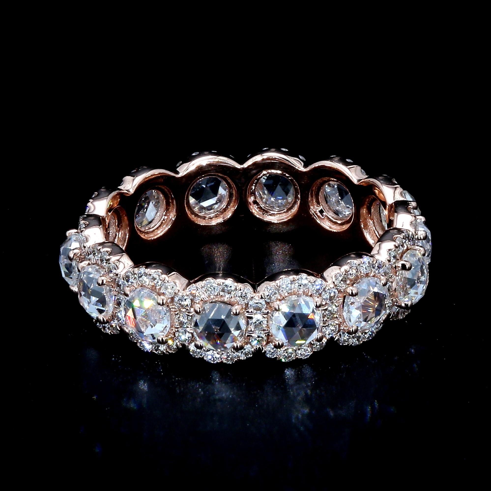 Women's PANIM 18k Rose Gold Round Rosecut Diamond Eternity Ring For Sale