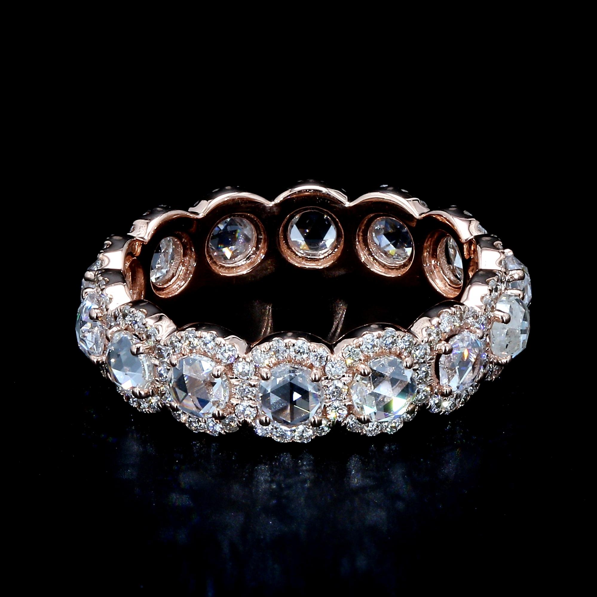 PANIM 18k Rose Gold Round Rosecut Diamond Eternity Ring For Sale 1