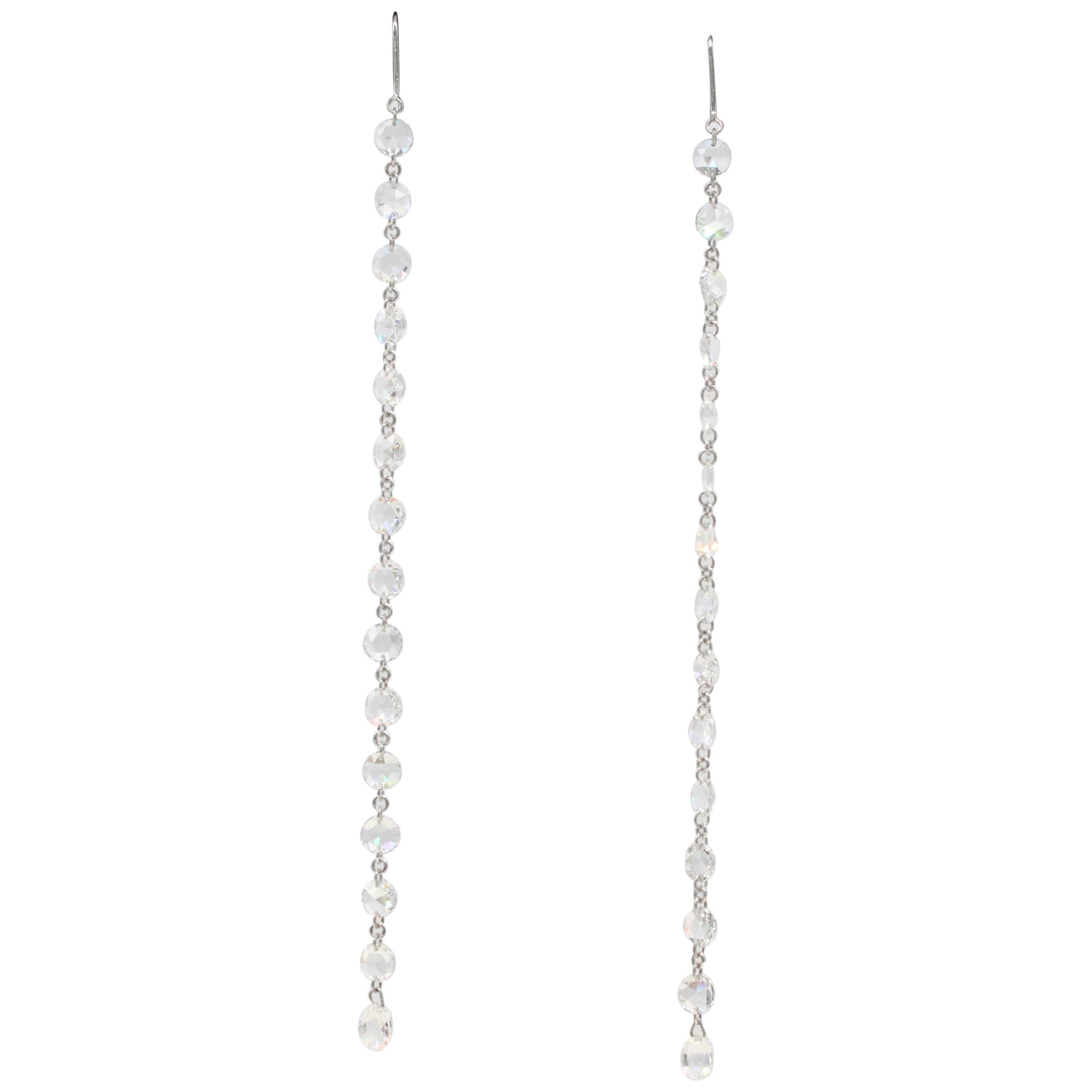 PANIM 2.77 Carat Rosecut & Briolette Diamond White Gold Drop Earrings For Sale