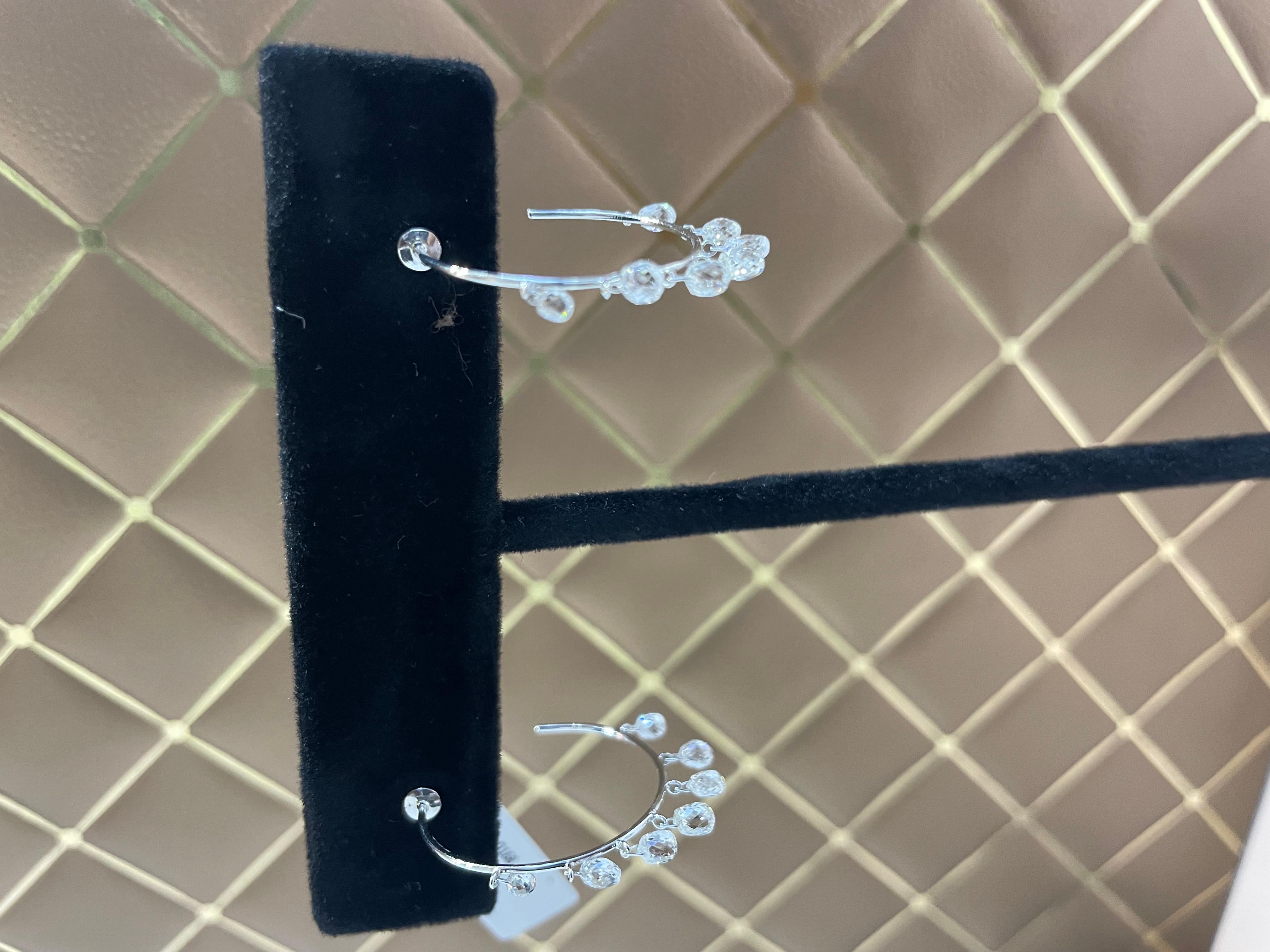 PANIM Pendientes de aro de oro blanco de 18 quilates con briolette de diamantes de 2,82 quilates en venta 2