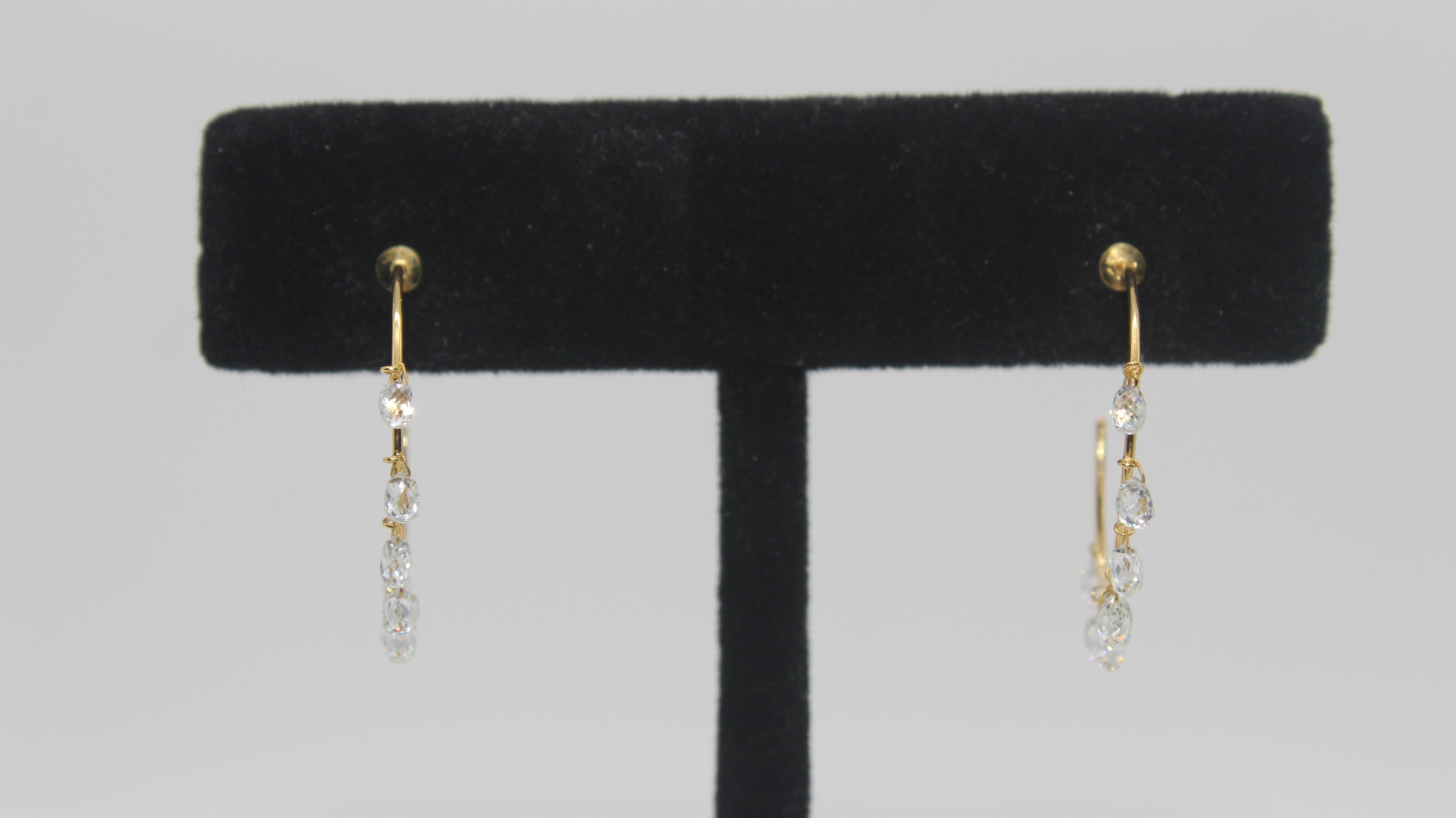 PANIM 2.84 Carats Diamond Briolette 18 Karat Yellow Gold Hoop Earrings For Sale 1