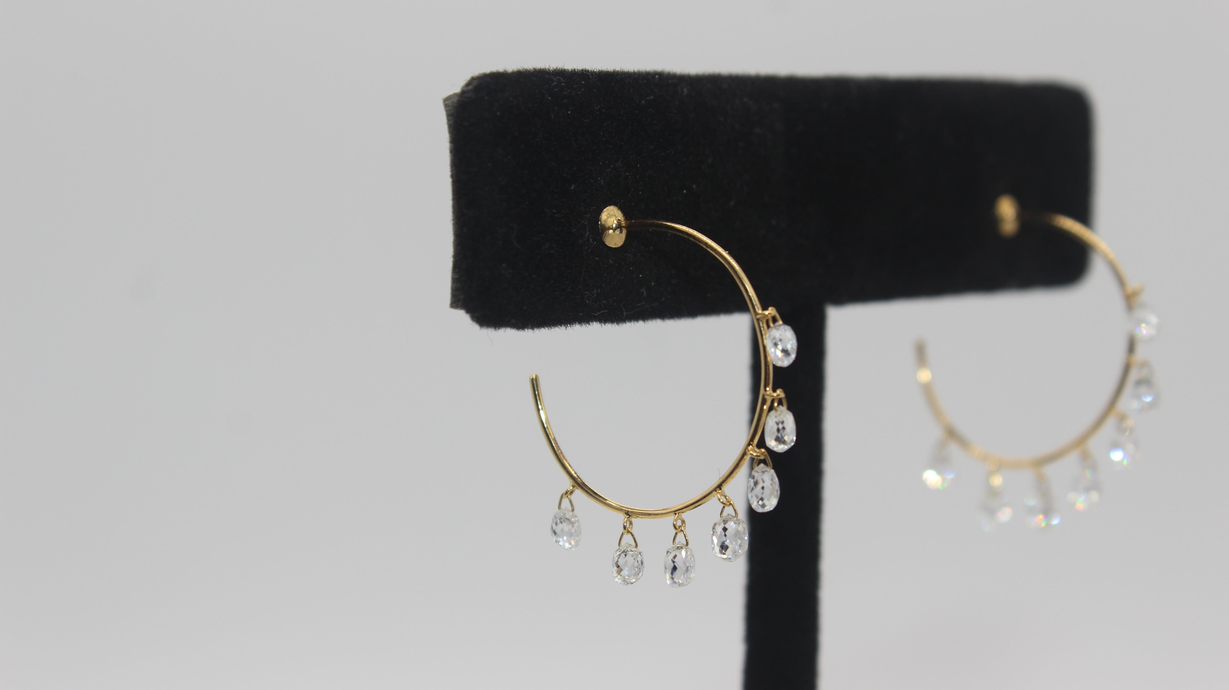 PANIM 2.84 Carats Diamond Briolette 18 Karat Yellow Gold Hoop Earrings For Sale 4