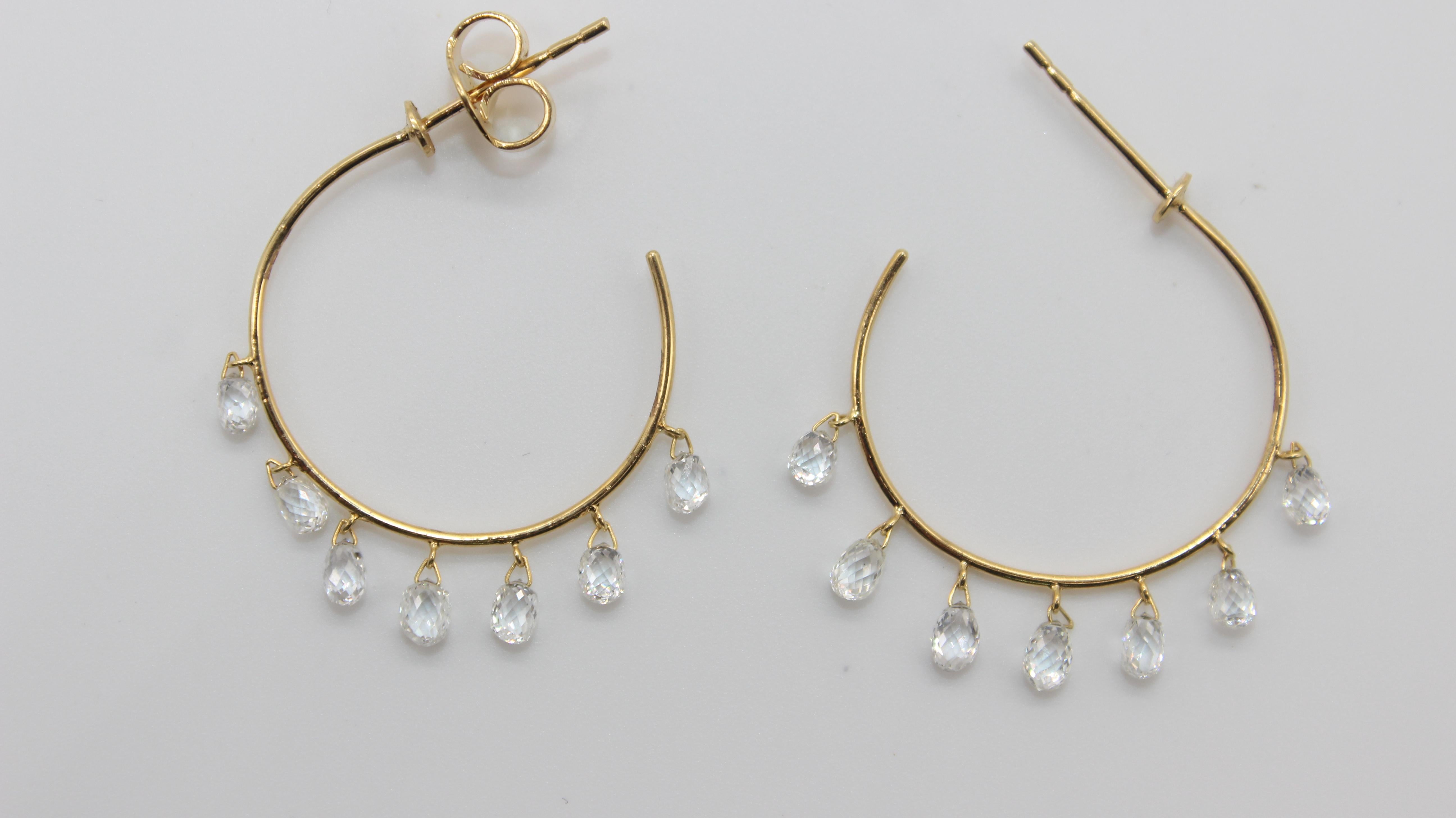 PANIM 2.84 Carats Diamond Briolette 18 Karat Yellow Gold Hoop Earrings In New Condition For Sale In Tsim Sha Tsui, Hong Kong