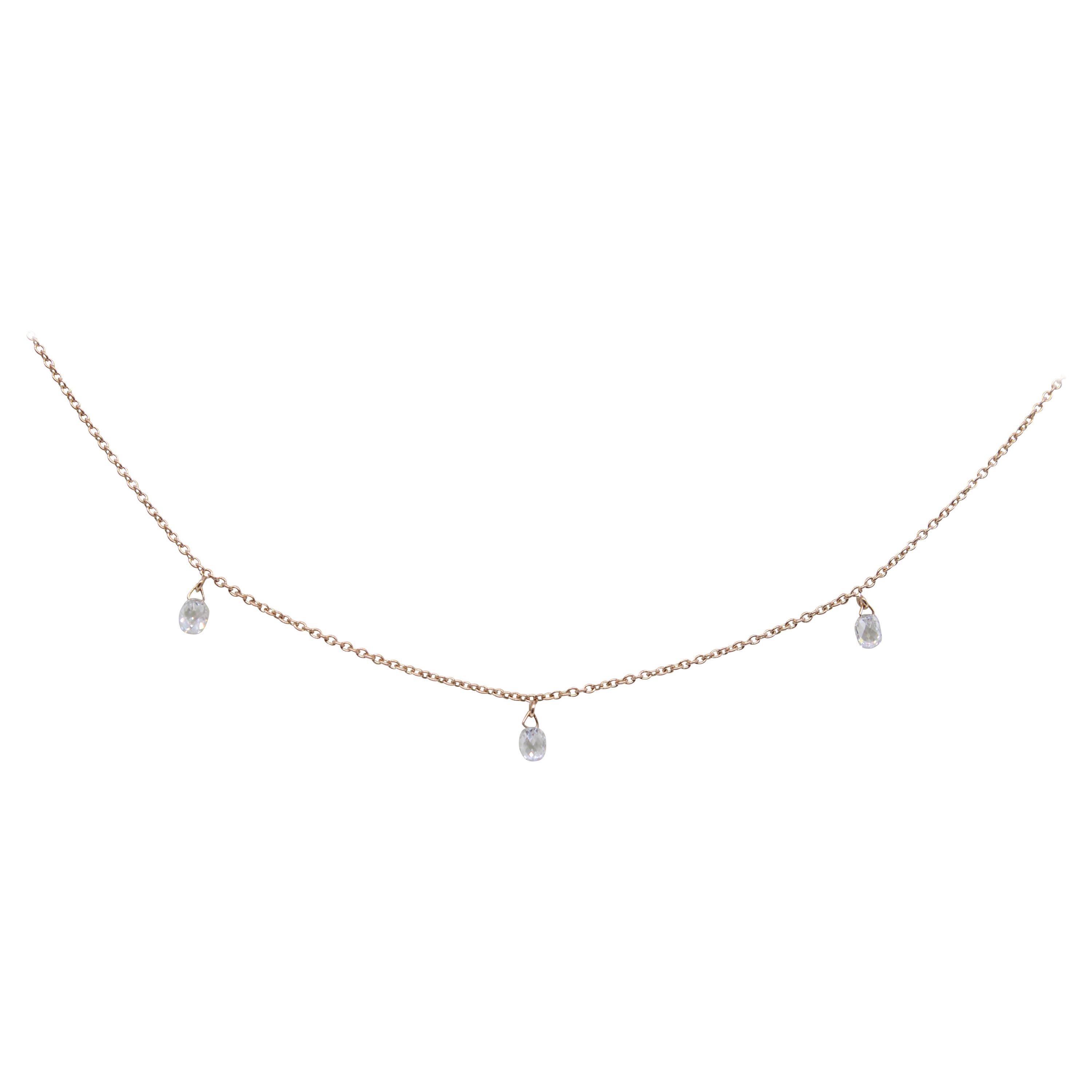 PANIM 3 Dancing Diamond Briolettes 18K Yellow Gold Mille Etoiles Necklace For Sale