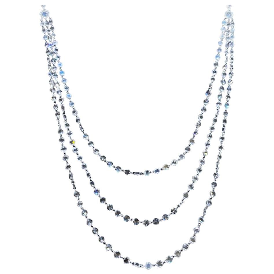 PANIM 3 Layer Rosecut Diamond Chain Necklace in 18 Karat White Gold
