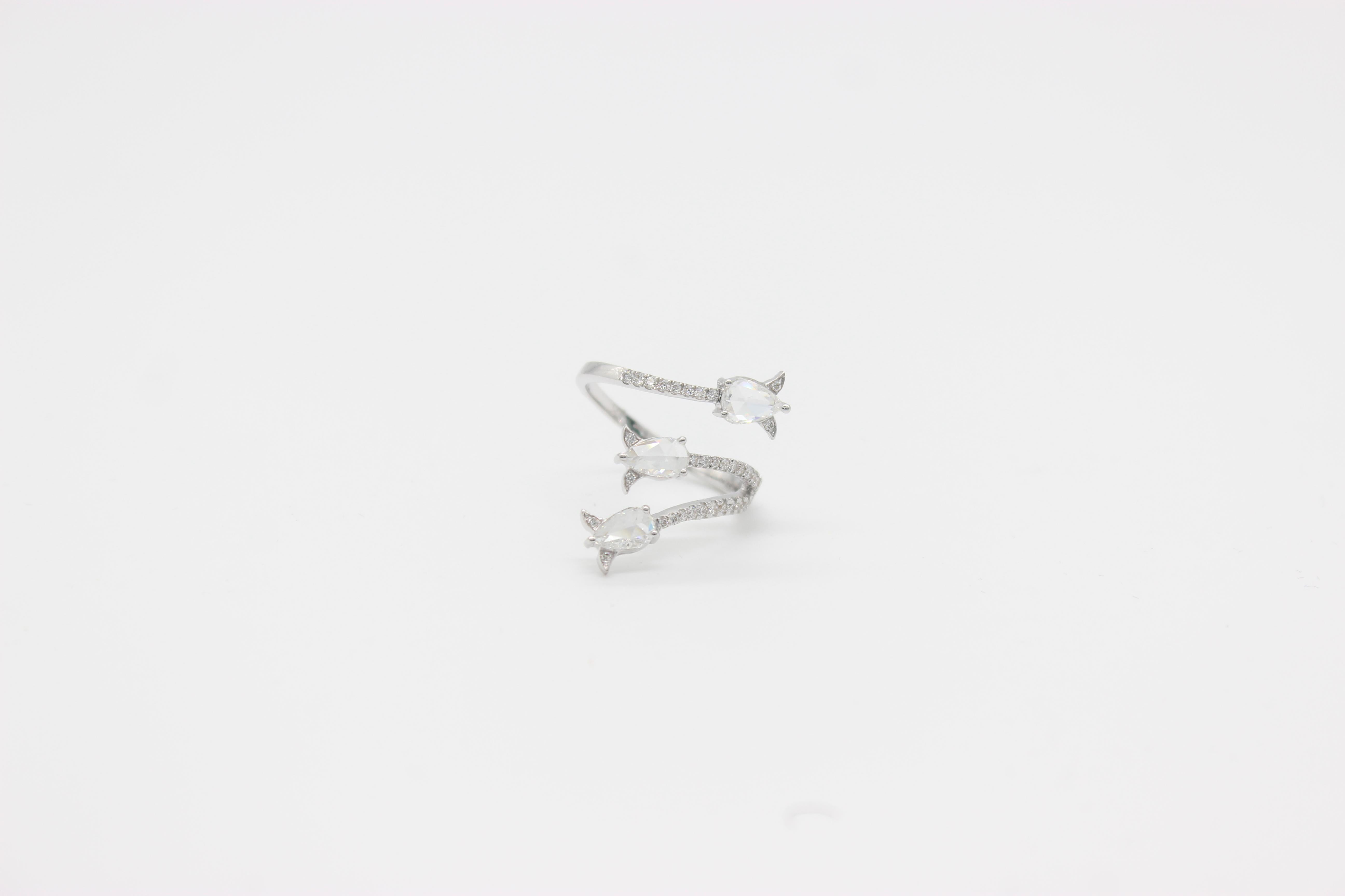 Women's PANIM 3-Stone Diamond Rosecut 18K White Gold Wrap Ring For Sale