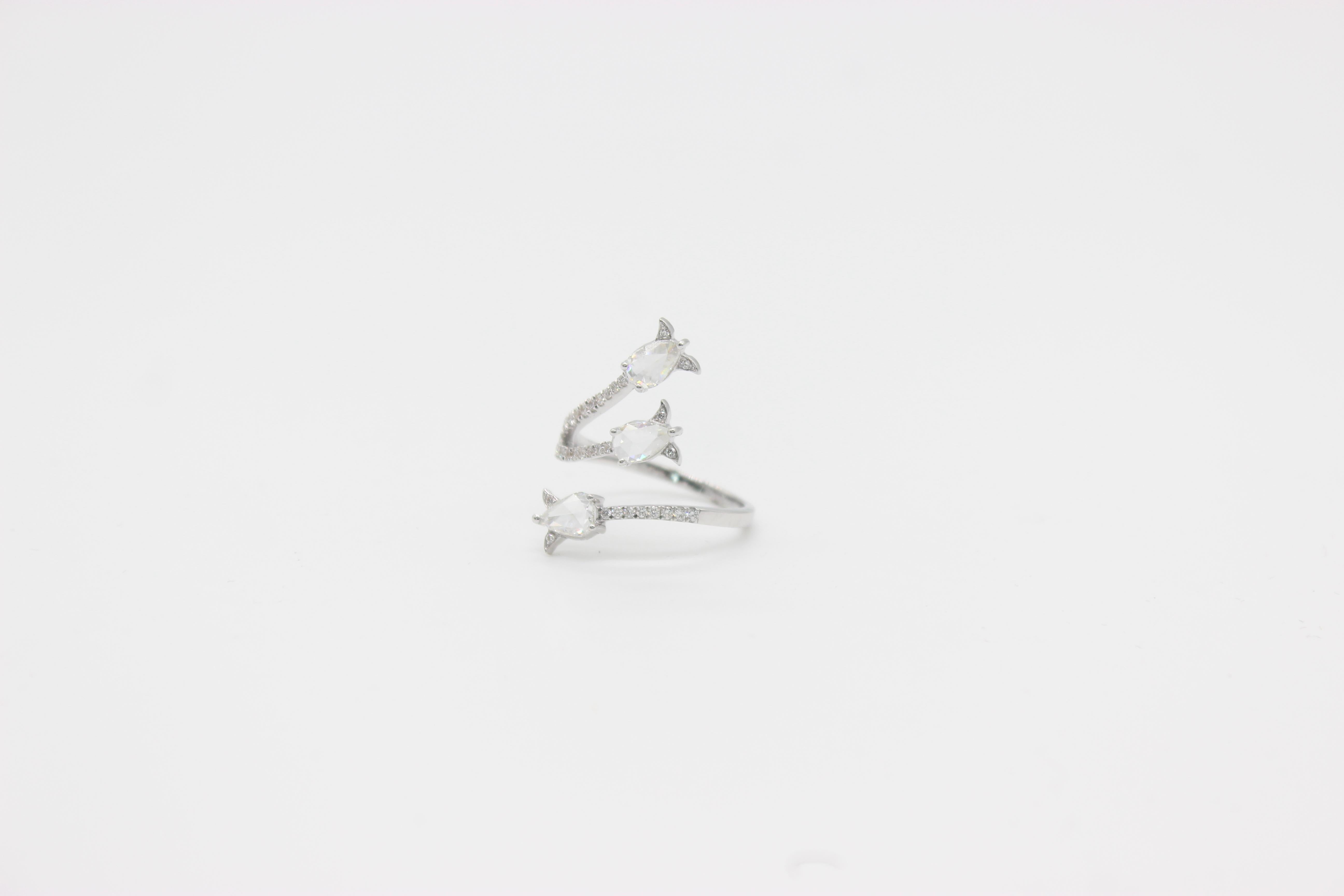 PANIM 3-Stone Diamond Rosecut 18K White Gold Wrap Ring For Sale 1