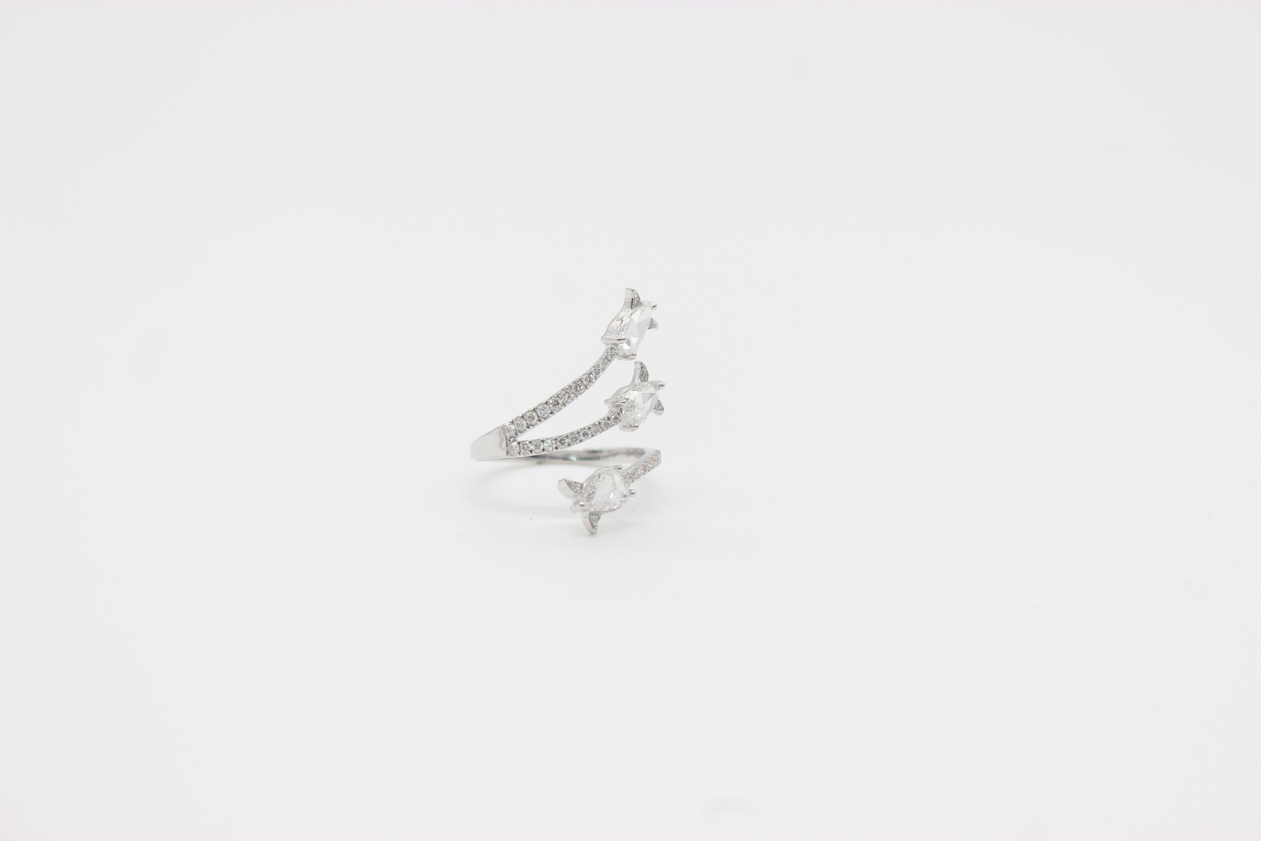 PANIM 3-Stone Diamond Rosecut 18K White Gold Wrap Ring For Sale 2