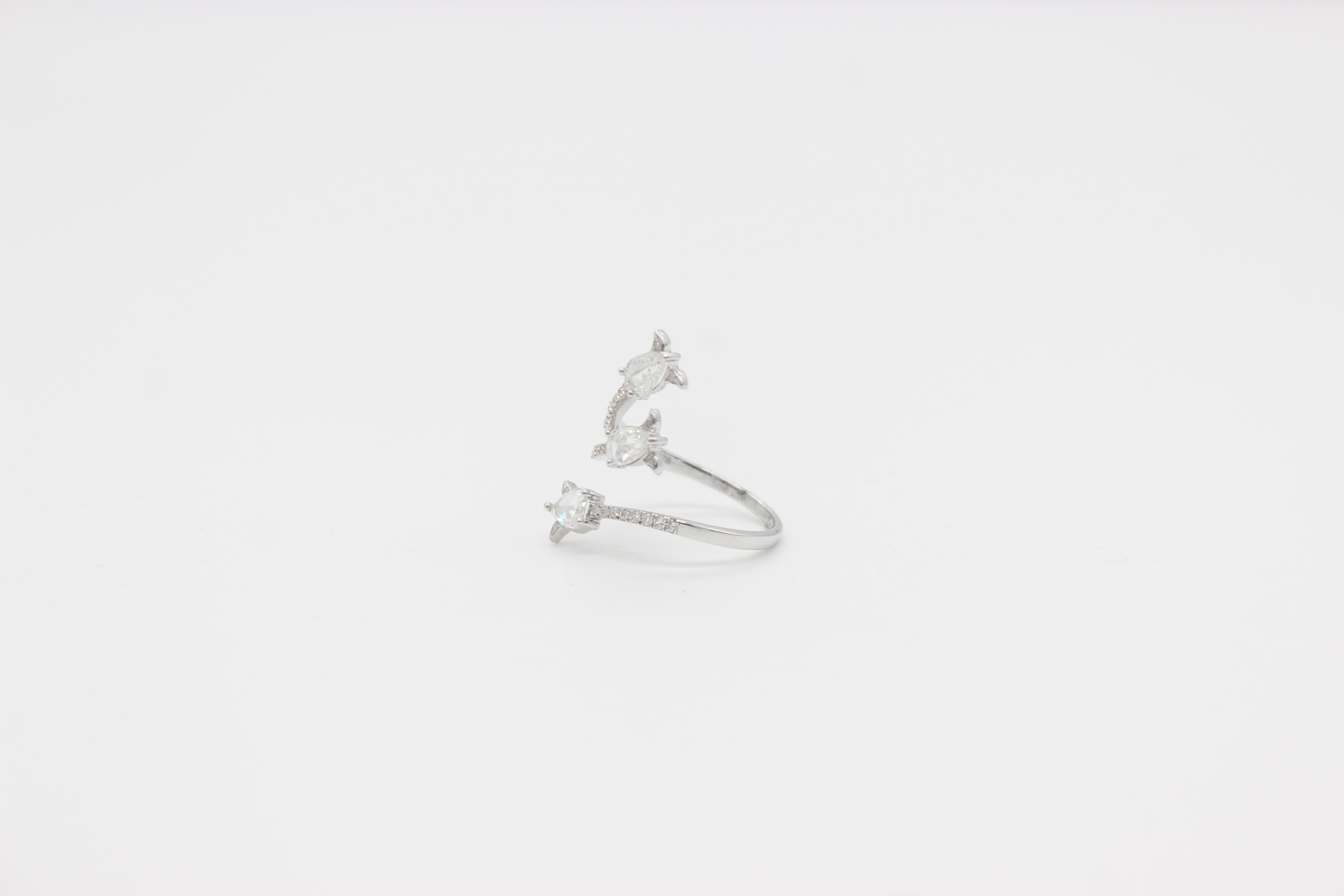 PANIM 3-Stone Diamond Rosecut 18K White Gold Wrap Ring For Sale 3