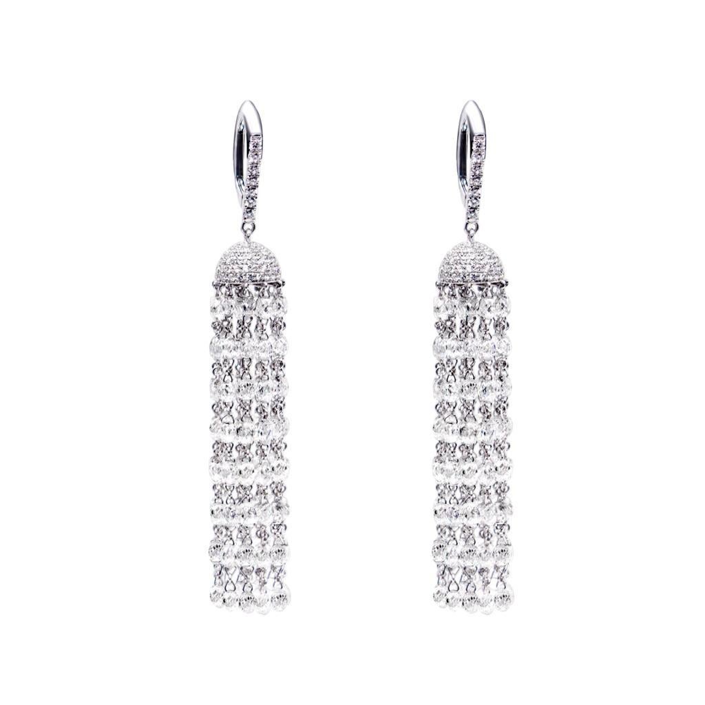 Moderne PANIM Boucles d'oreilles à pompon en or blanc 18 carats avec briolette de diamants 30 carats en vente