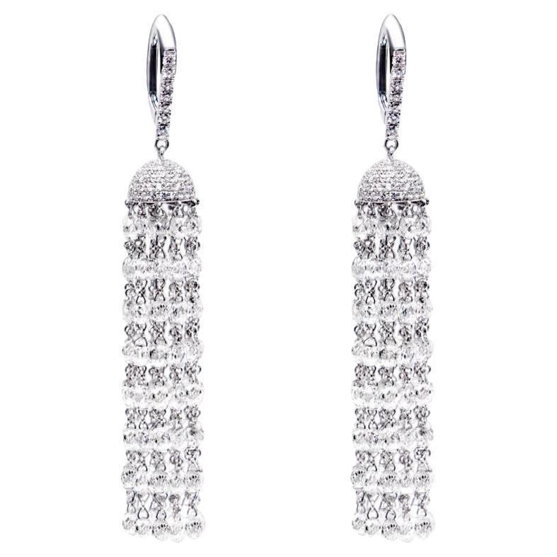PANIM 30 Carat Diamond Briolette 18 Karat White Gold Tassel Earrings For Sale