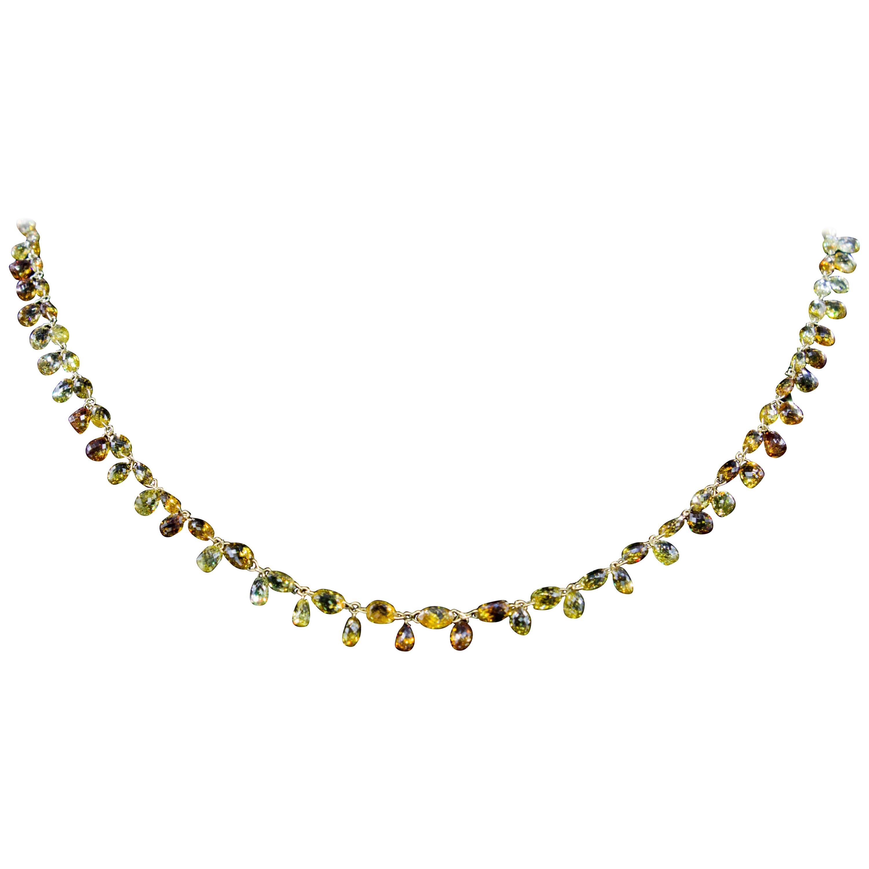 PANIM 34.20 Carat Natural Fancy Color Diamond Floral Choker Link Necklace For Sale