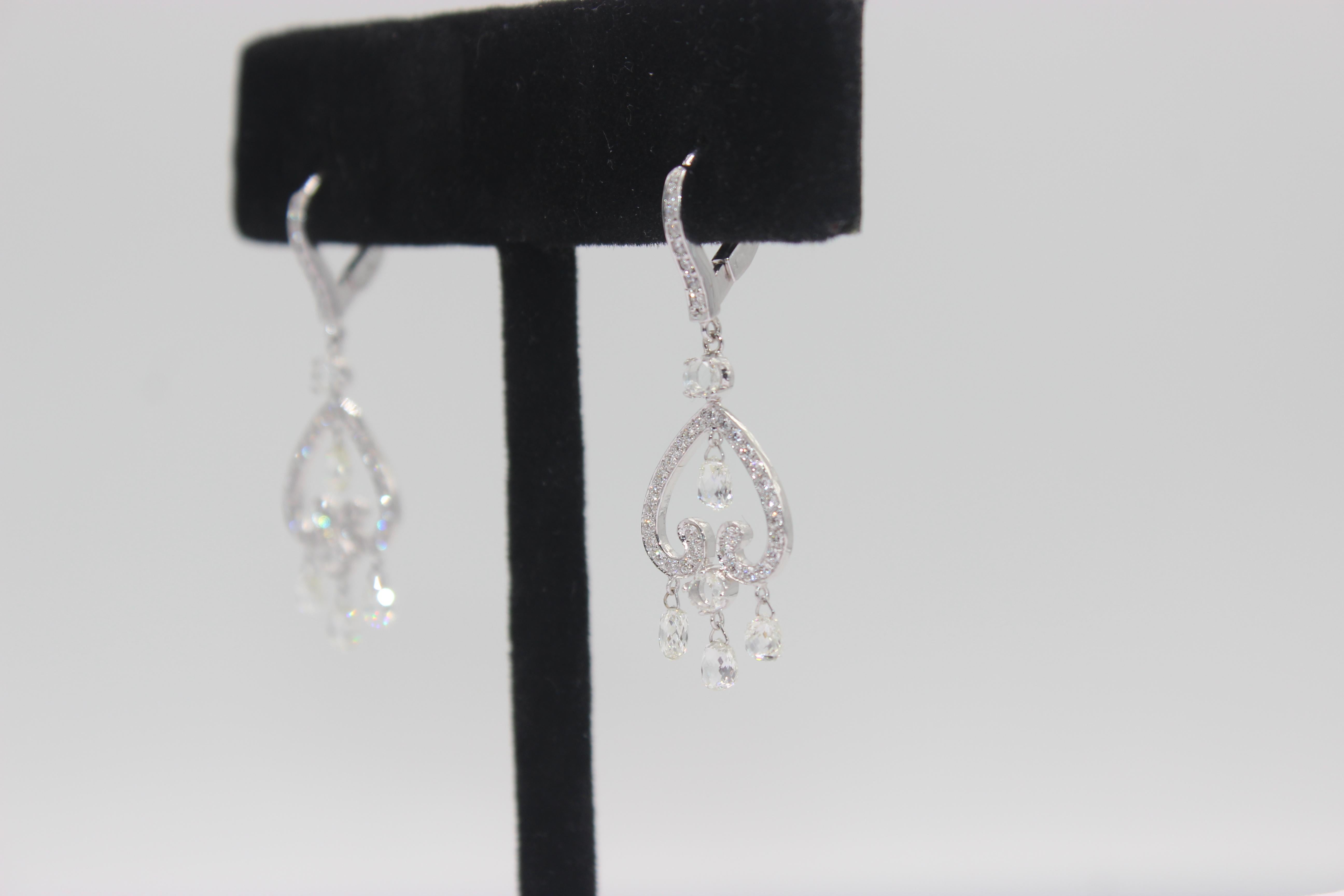 Modern PANIM 3.51 Carat Diamond Briolette & Roundell 18K White Gold Earrings For Sale