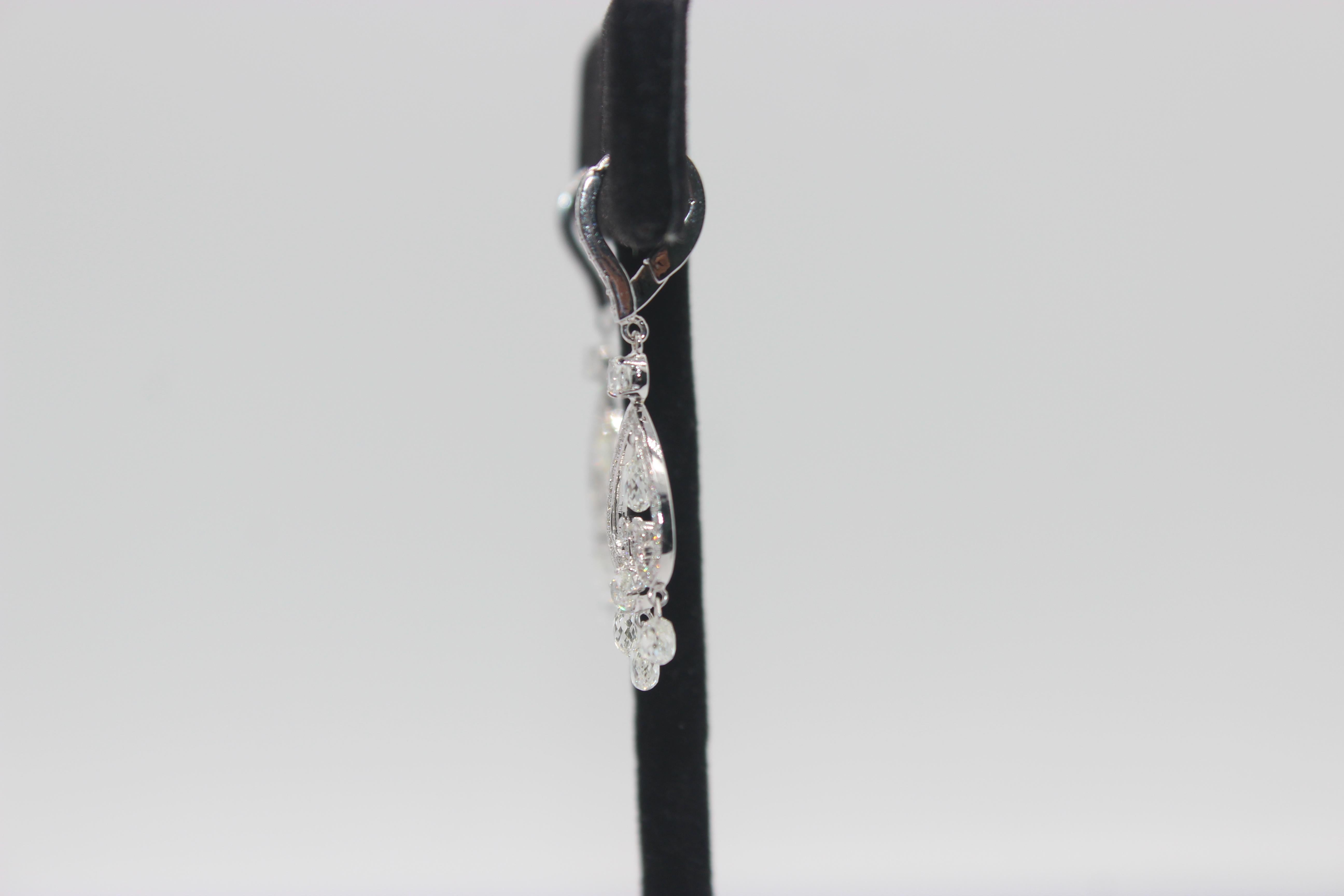Briolette Cut PANIM 3.51 Carat Diamond Briolette & Roundell 18K White Gold Earrings For Sale