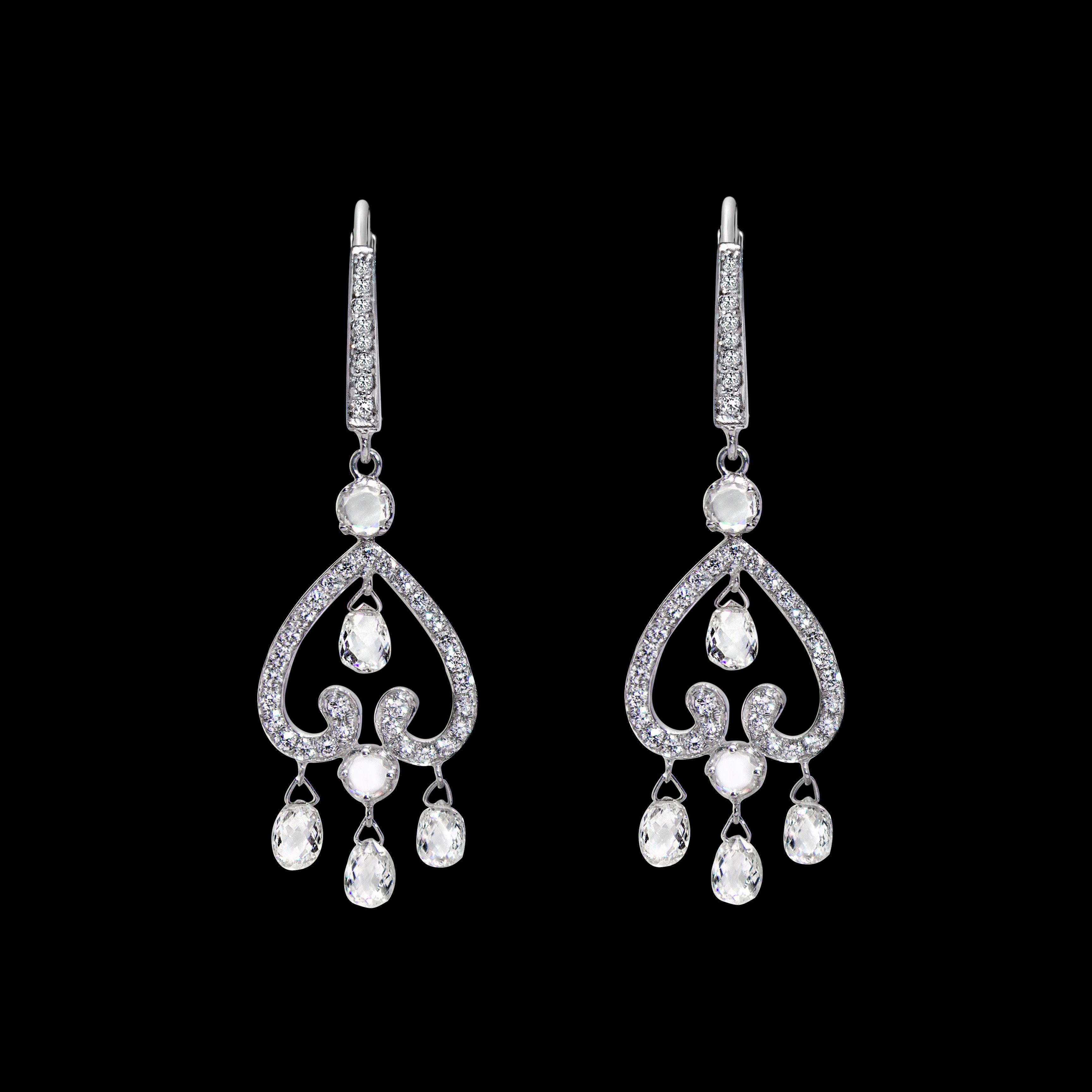 Women's PANIM 3.51 Carat Diamond Briolette & Roundell 18K White Gold Earrings For Sale