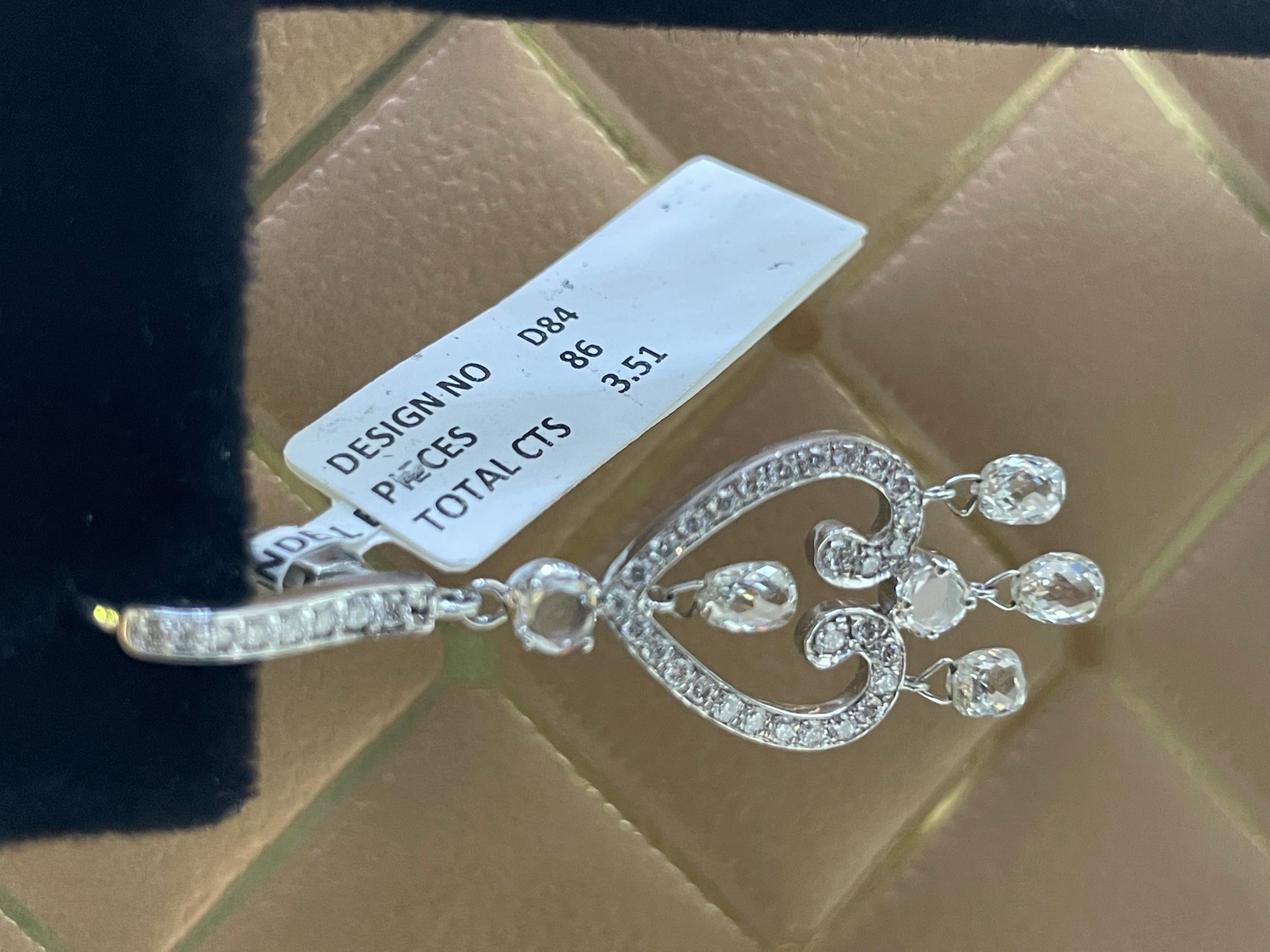 PANIM 3.51 Carat Diamond Briolette & Roundell 18K White Gold Earrings For Sale 2