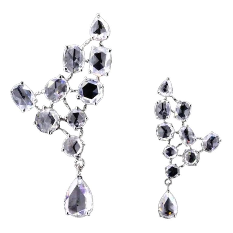 PANIM Boucles d'oreilles à oreilles en or blanc 18 carats avec diamants taille rose de 3,84 carats en vente