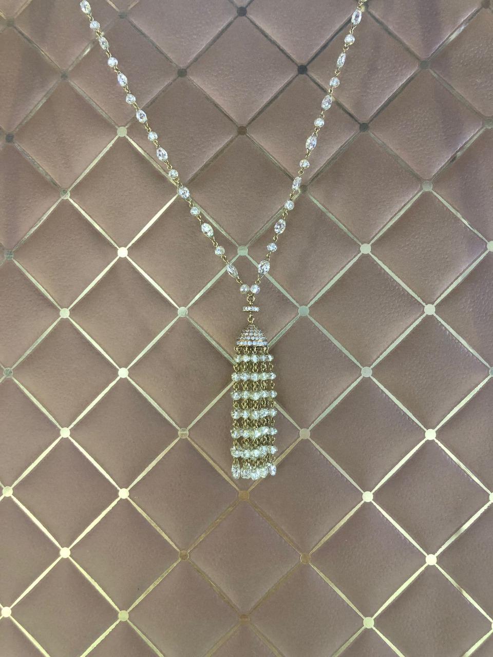 PANIM 36.46Ct Diamond Briolette & Beads Tassel Necklace in 18 Karat Yellow Gold In New Condition For Sale In Tsim Sha Tsui, Hong Kong