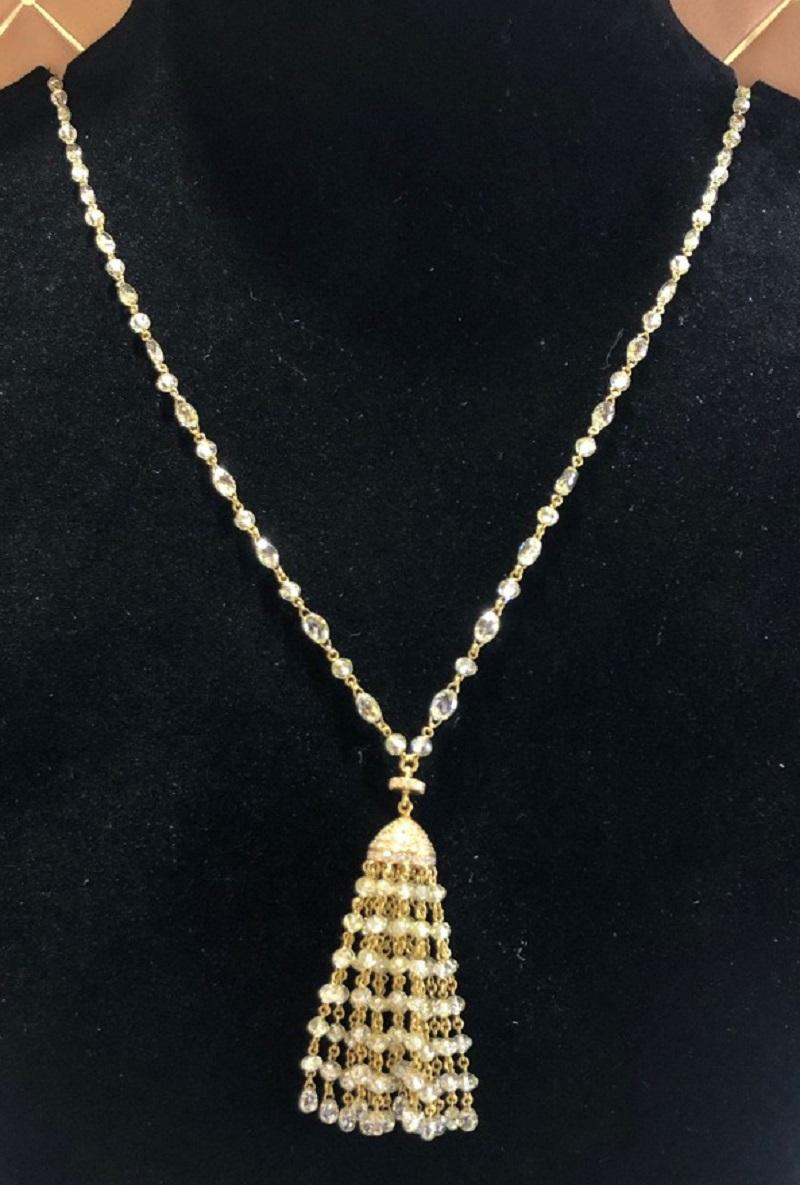 PANIM 36.46Ct Diamond Briolette & Beads Tassel Necklace in 18 Karat Yellow Gold 

Explore our superlative contemporary bracelet that will not only complement but enhance every mood and outfit of yours! , It has 36.46 carats Diamond , Beautifully
