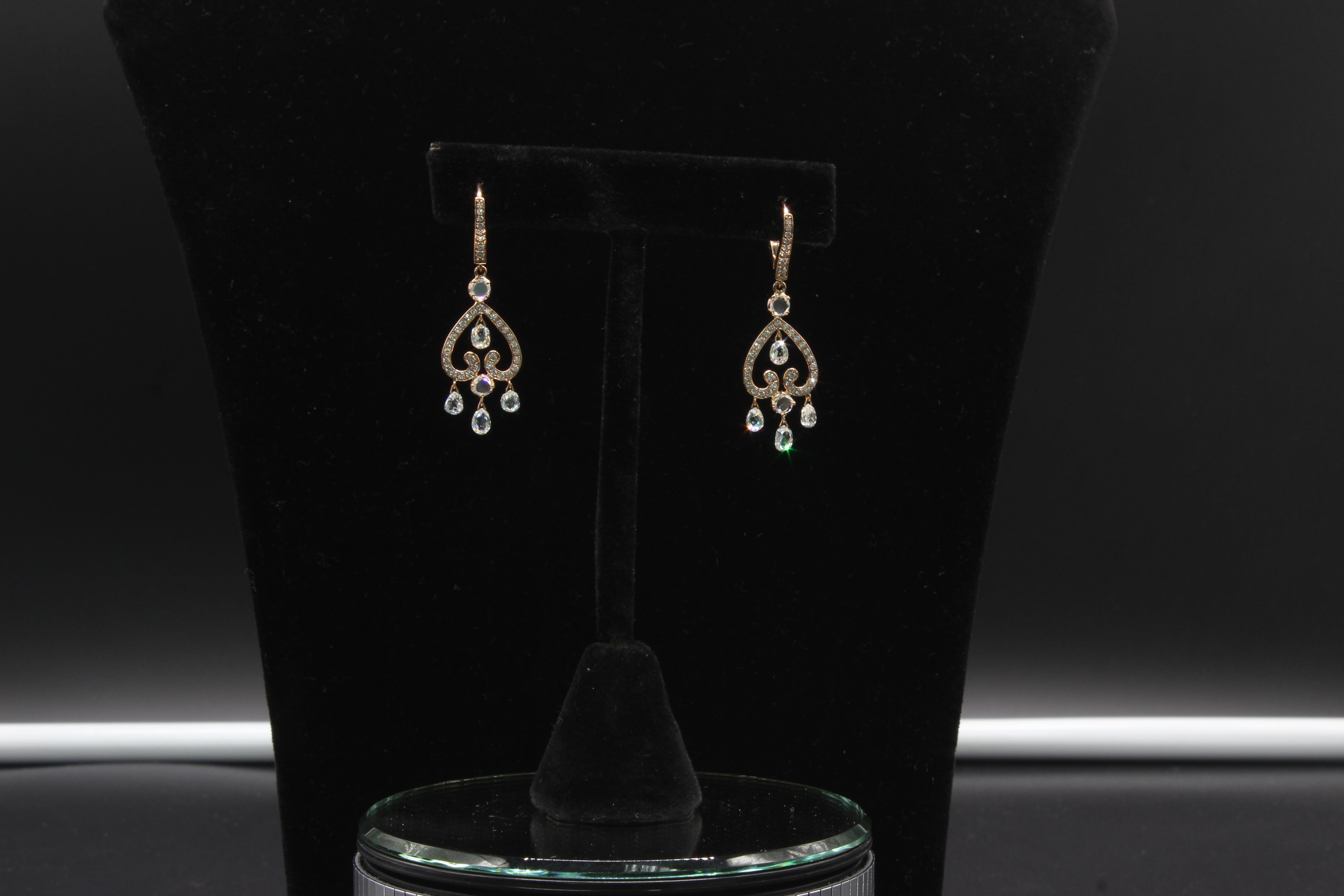 PANIM 3.80 Carat Diamond Briolette & Roundell 18K Rose Gold Earrings For Sale 5