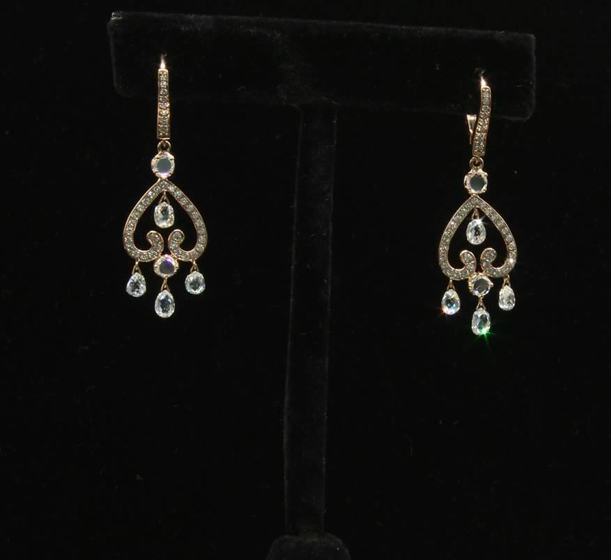 PANIM 3.80 Carat Diamond Briolette & Roundell 18K Rose Gold Earrings For Sale 3