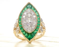 PANIM 3.85 Carats 18K Yellow Gold Old European Cut Diamond & Emerald Ring