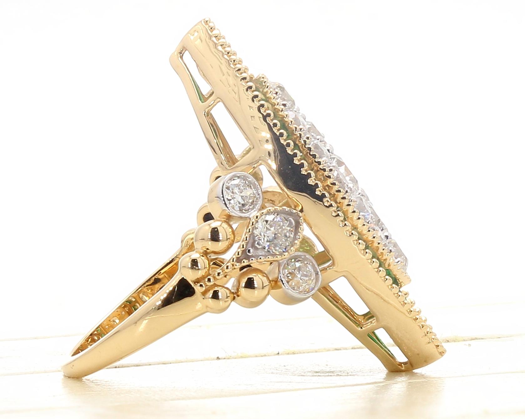 PANIM 3.85 Carats 18K Yellow Gold Old European Cut Diamond & Emerald Ring In New Condition For Sale In Tsim Sha Tsui, Hong Kong