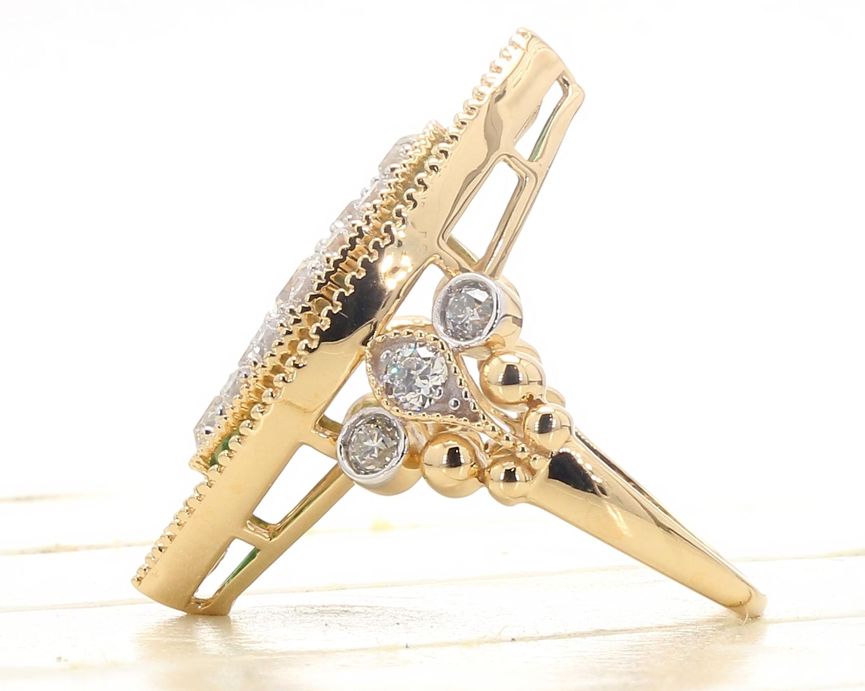 PANIM 3.85 Carats 18K Yellow Gold Old European Cut Diamond & Emerald Ring For Sale 1