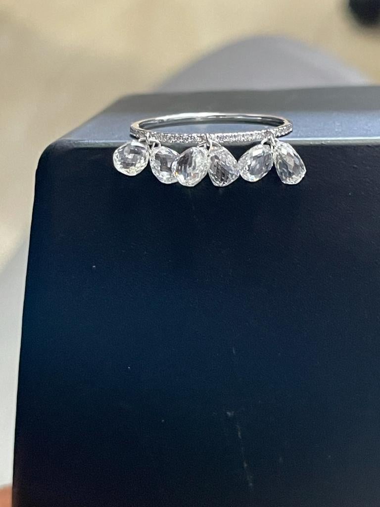 PANIM 3cts Diamond Briolette Dangling Ring 18 Karat Gold For Sale 1