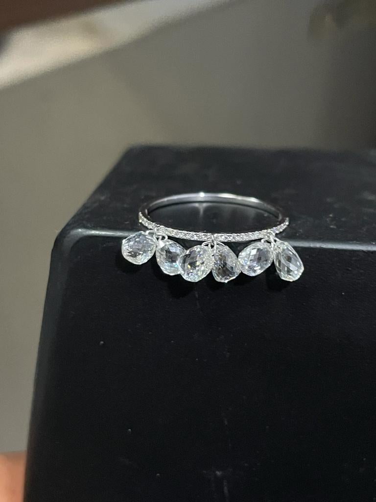 PANIM 3cts Diamond Briolette Dangling Ring 18 Karat Gold For Sale 2