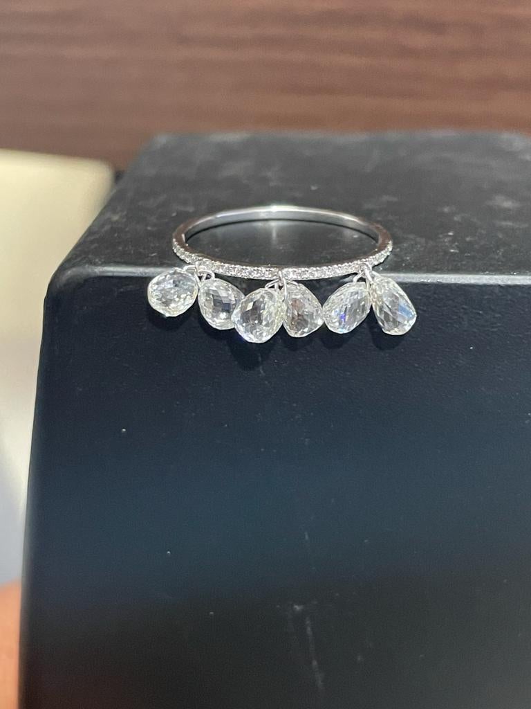 PANIM 3cts Diamond Briolette Dangling Ring 18 Karat Gold For Sale 3