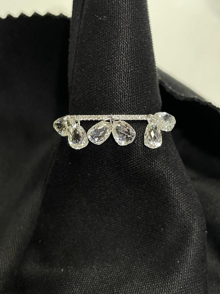 Modern PANIM 3cts Diamond Briolette Dangling Ring 18 Karat Gold For Sale