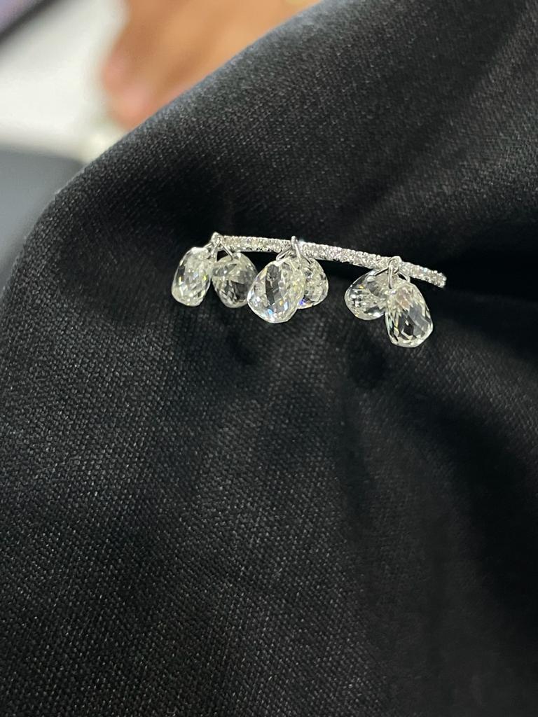 Briolette Cut PANIM 3cts Diamond Briolette Dangling Ring 18 Karat Gold For Sale