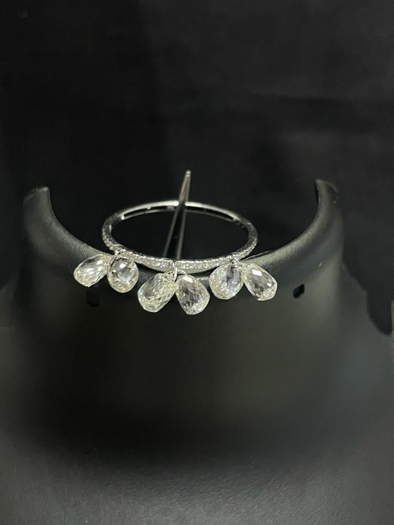 Women's PANIM 3cts Diamond Briolette Dangling Ring 18 Karat Gold For Sale