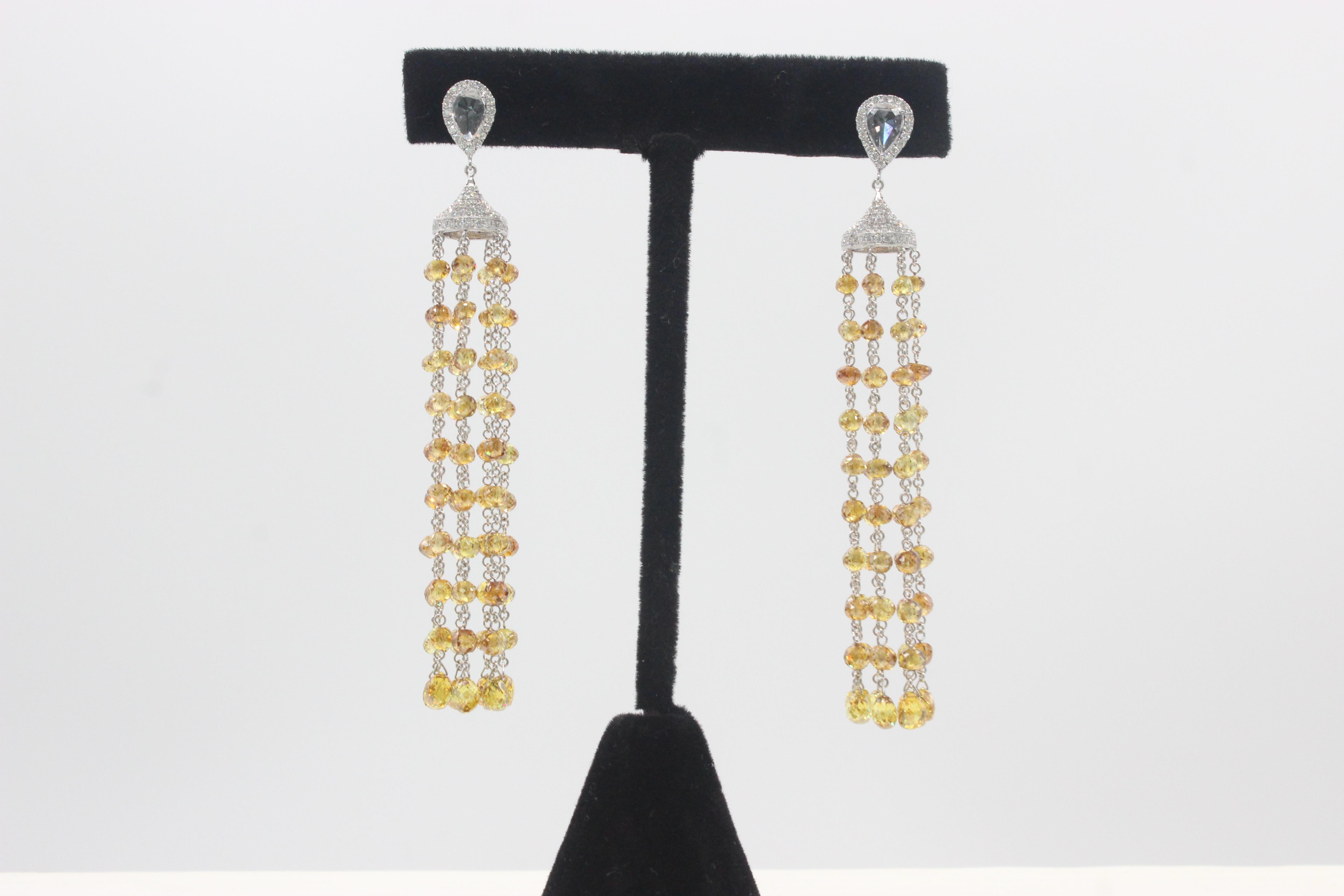 PANIM Boucles d'oreilles cocktail en or blanc 18 carats avec perles de diamants de couleur fantaisie de 40 carats en vente 4