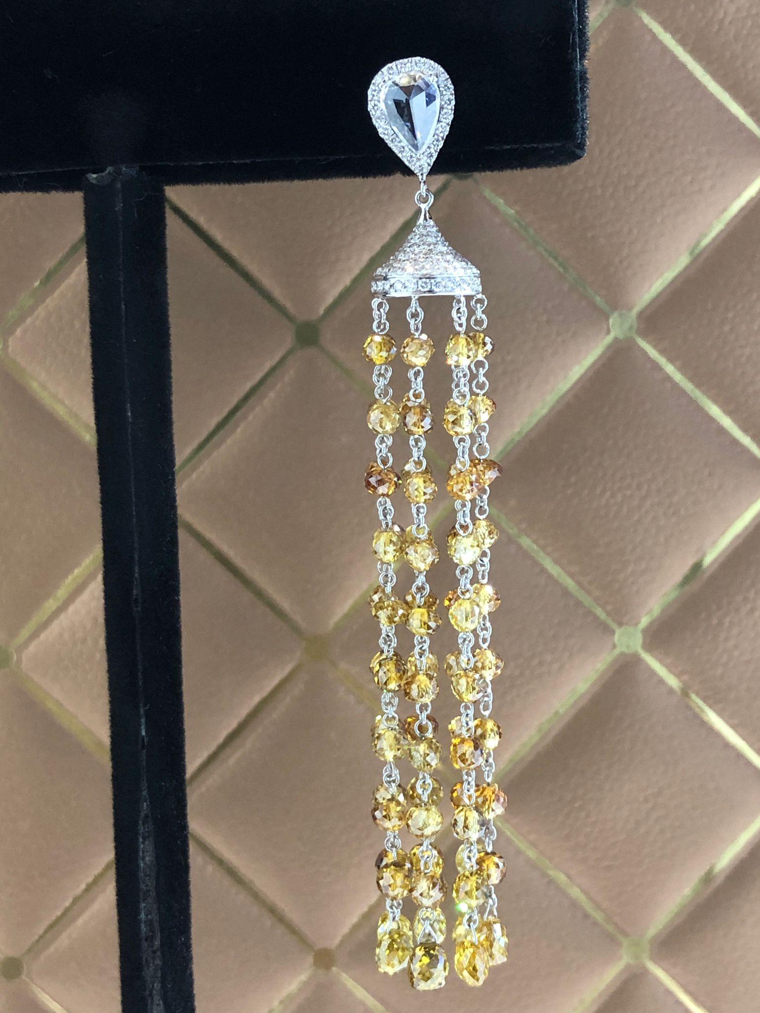 PANIM Boucles d'oreilles cocktail en or blanc 18 carats avec perles de diamants de couleur fantaisie de 40 carats en vente 2