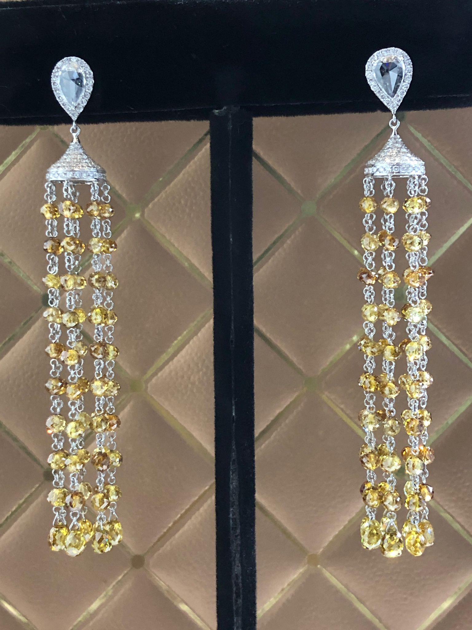 PANIM Boucles d'oreilles cocktail en or blanc 18 carats avec perles de diamants de couleur fantaisie de 40 carats en vente 3