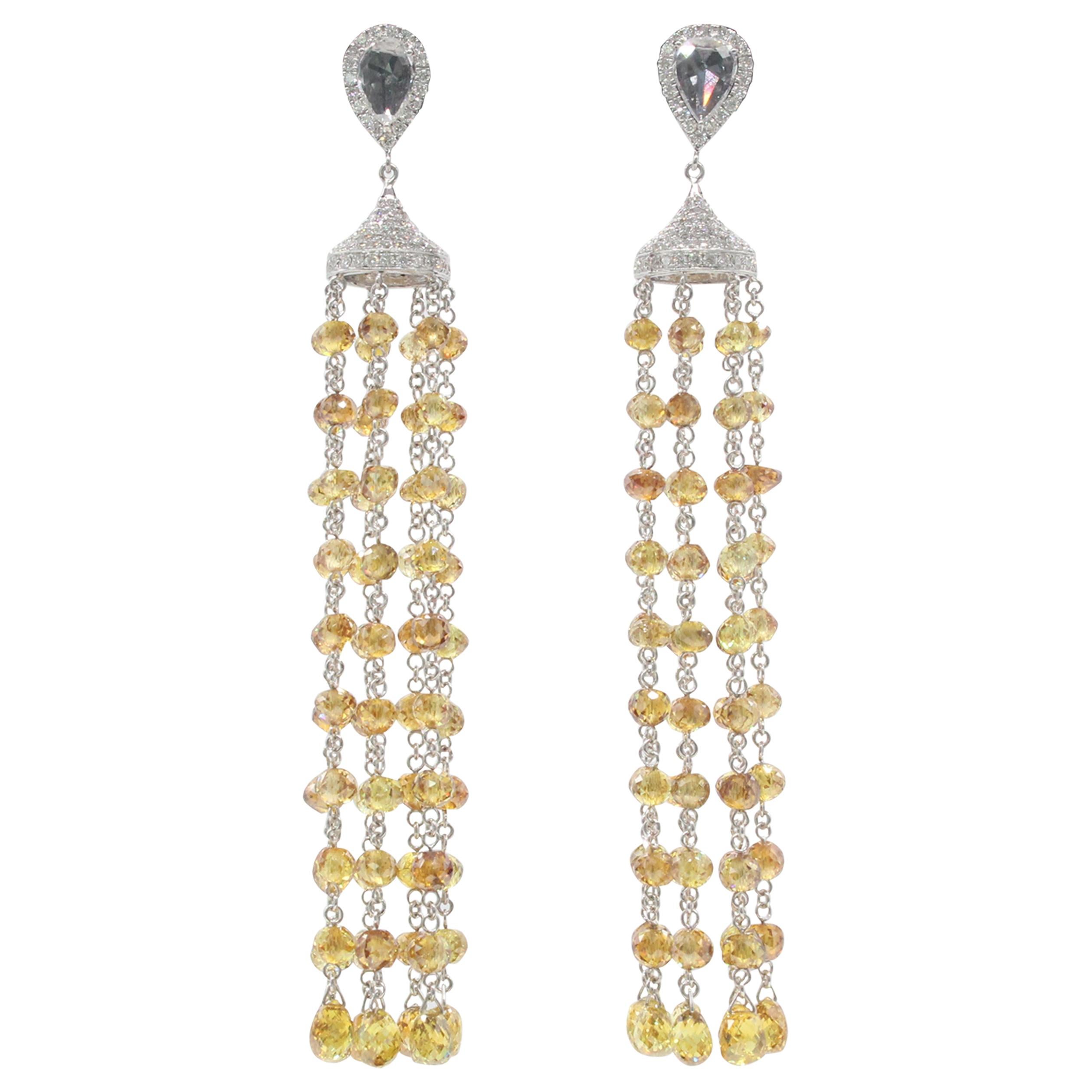 PANIM Boucles d'oreilles cocktail en or blanc 18 carats avec perles de diamants de couleur fantaisie de 40 carats en vente
