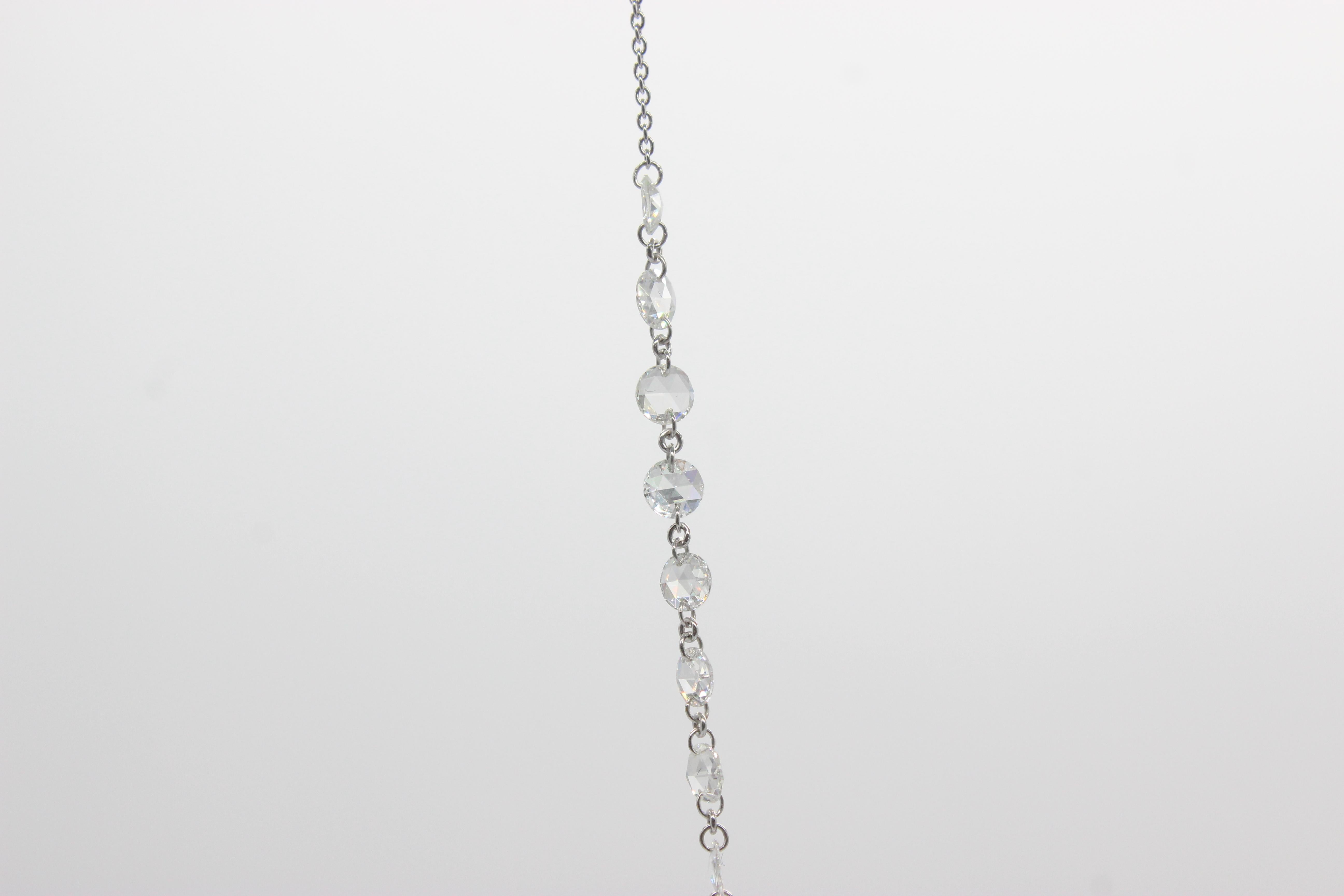 Rose Cut PANIM 4.51 Carat Diamond Rosecut 18 Karat White Gold Necklace For Sale