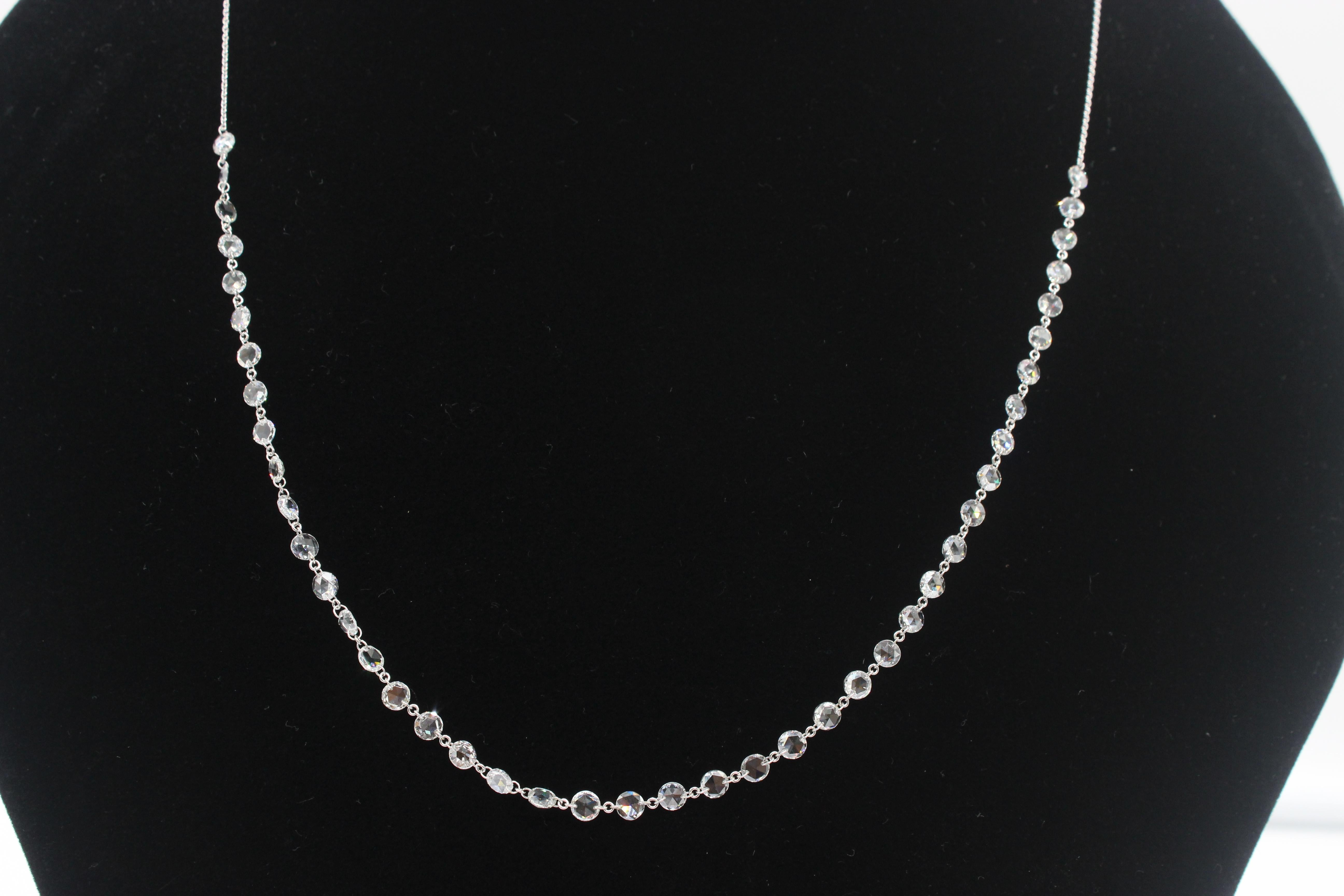 PANIM 4.51 Carat Diamond Rosecut 18 Karat White Gold Necklace For Sale 1