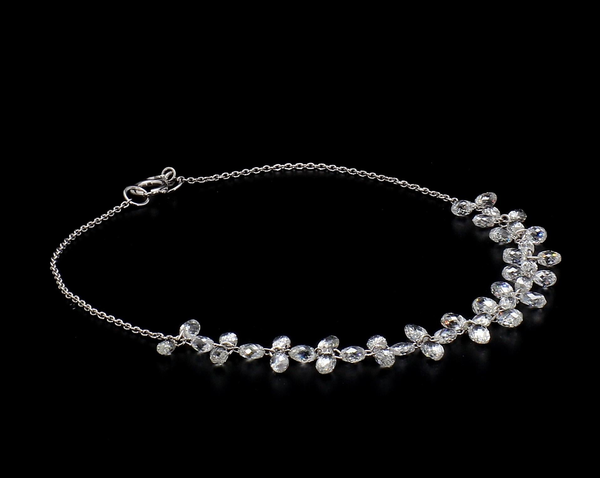 Women's or Men's Panim 4.64 Carats 18k White Gold Diamond Briolette Floral Bracelet For Sale