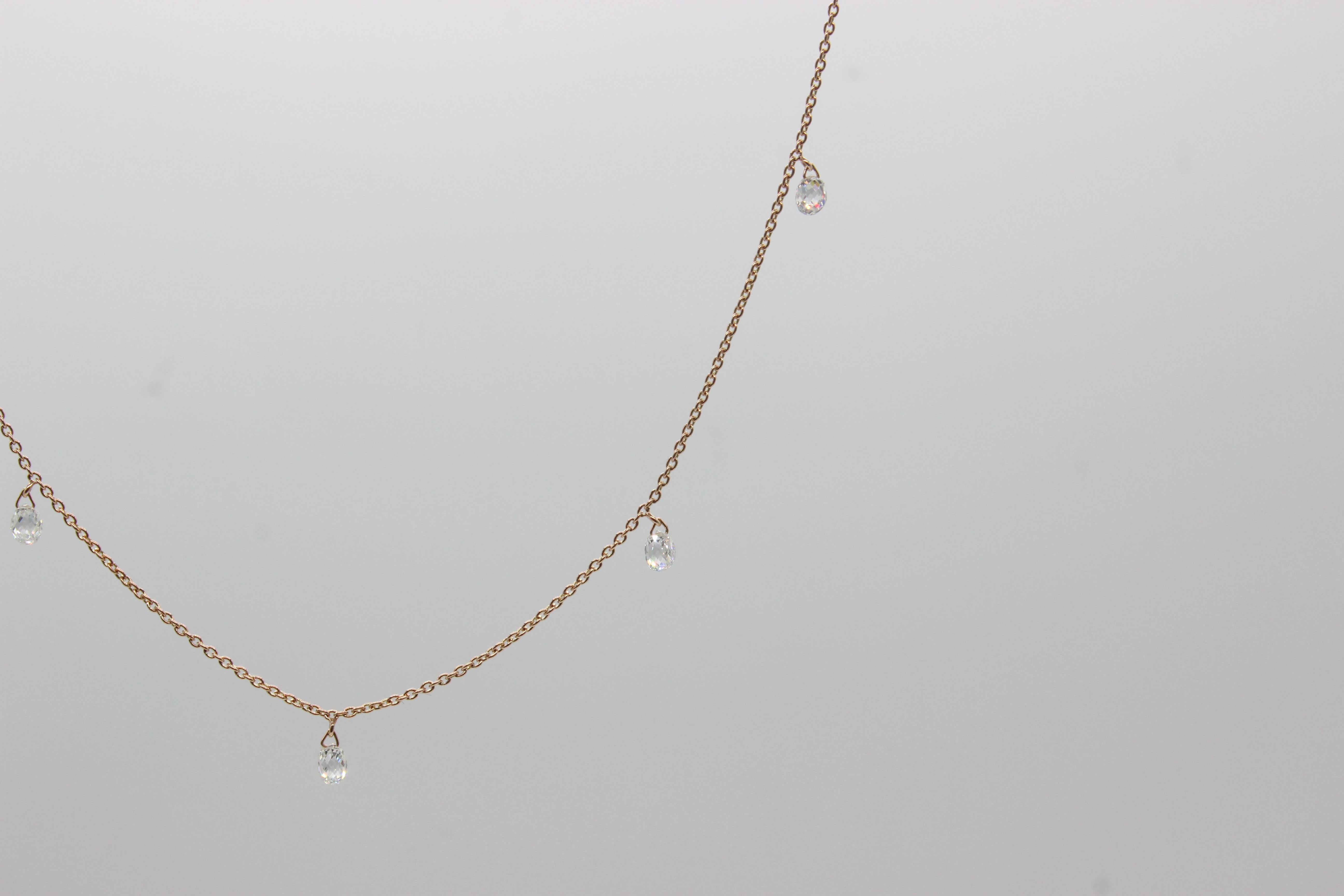 Modern PANIM 5 Dancing Diamond Briolettes 18K Rose Gold Mille Etoiles Necklace For Sale