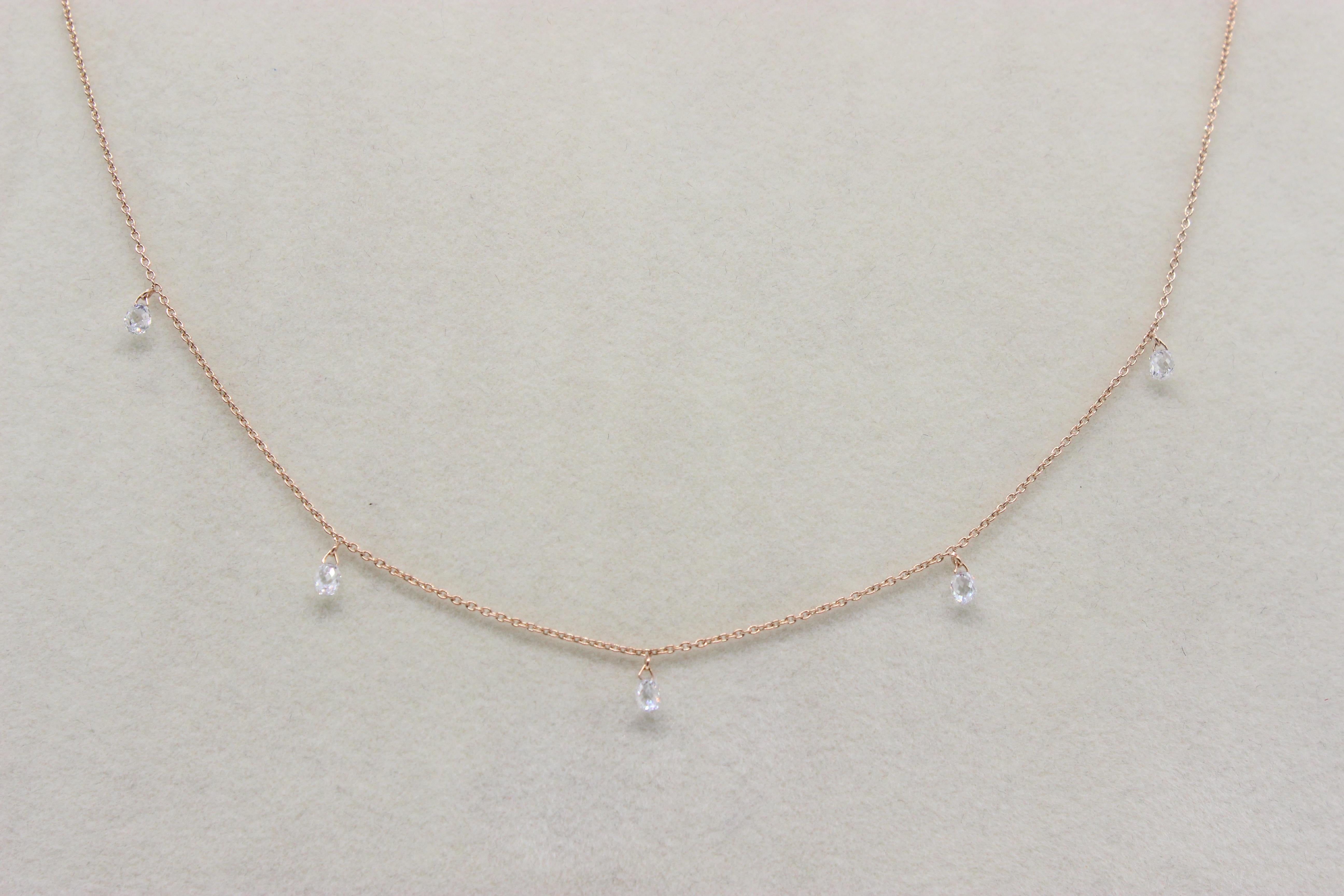 Briolette Cut PANIM 5 Dancing Diamond Briolettes 18K Rose Gold Mille Etoiles Necklace For Sale