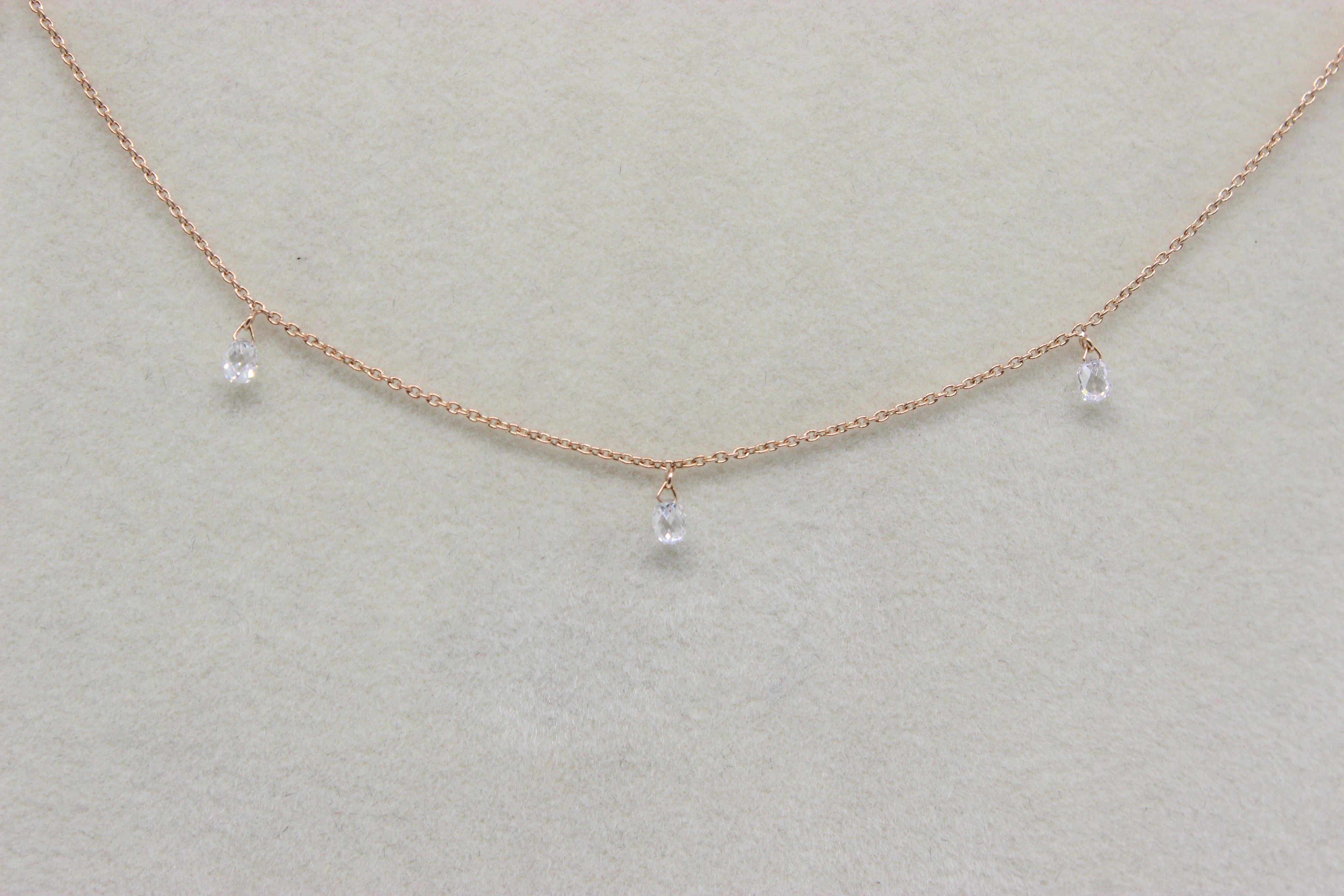 PANIM 5 Dancing Diamond Briolettes 18K Rose Gold Mille Etoiles Necklace In New Condition For Sale In Tsim Sha Tsui, Hong Kong