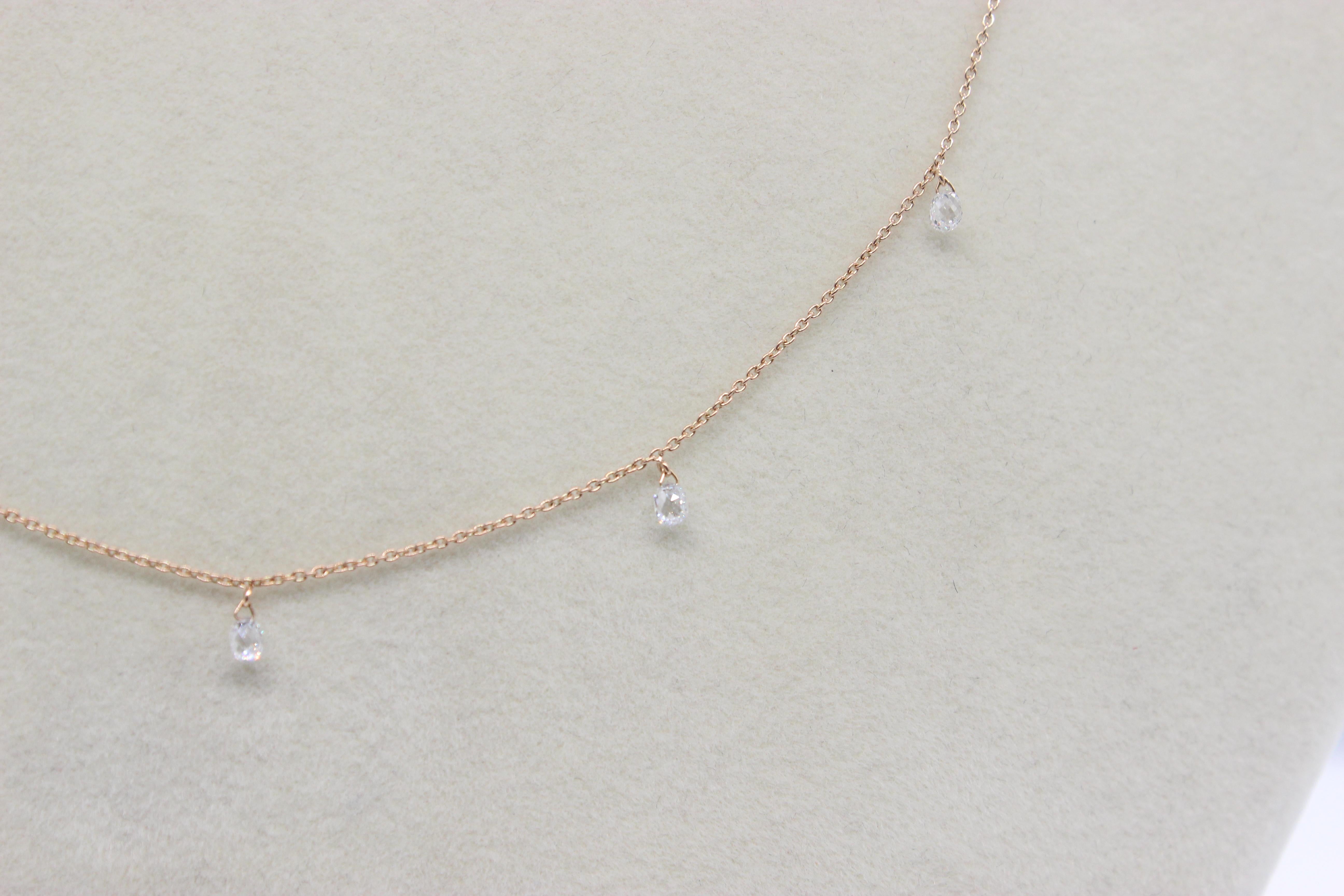 Women's PANIM 5 Dancing Diamond Briolettes 18K Rose Gold Mille Etoiles Necklace For Sale