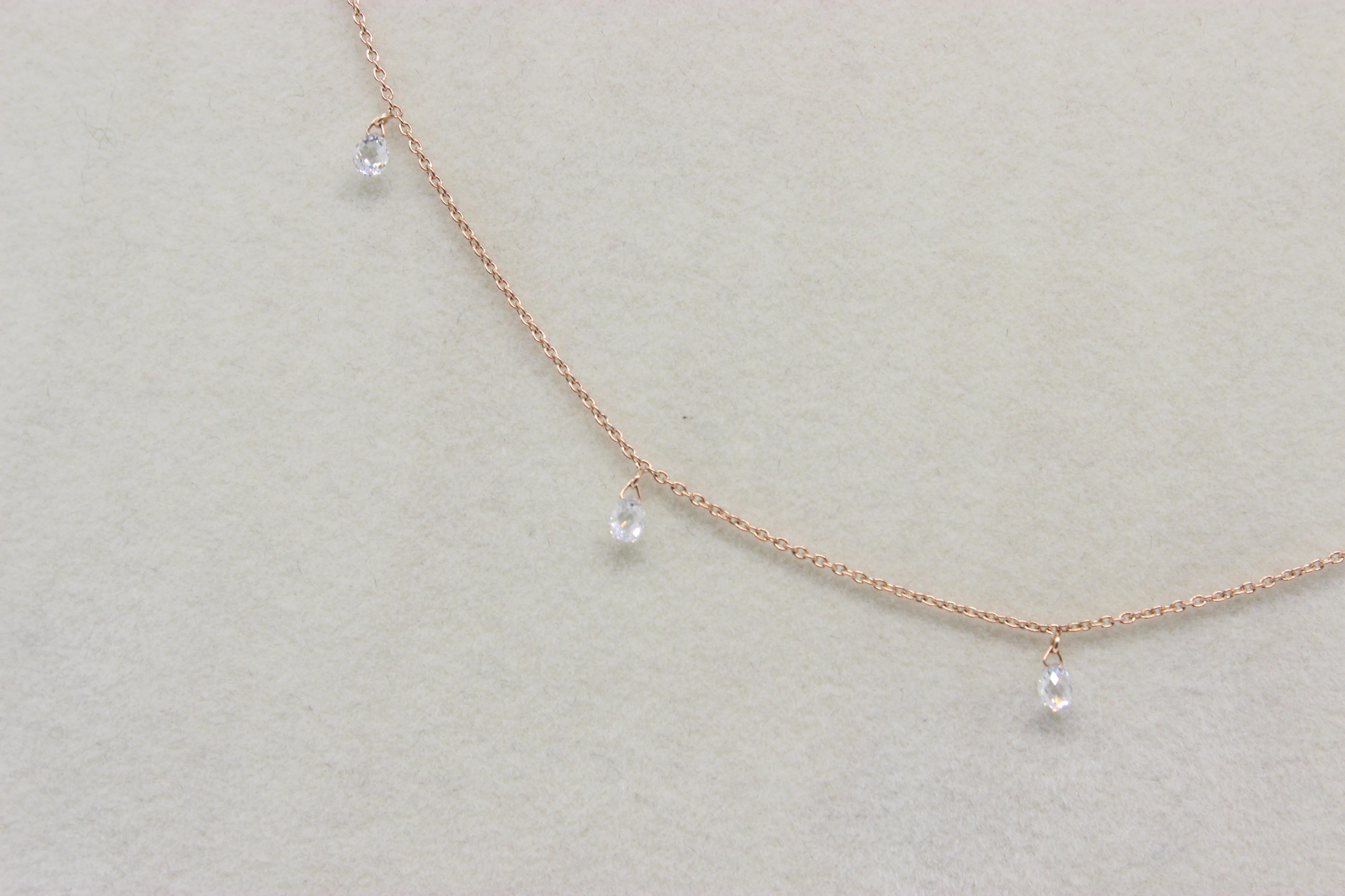 PANIM 5 Dancing Diamond Briolettes 18K Rose Gold Mille Etoiles Necklace For Sale 1