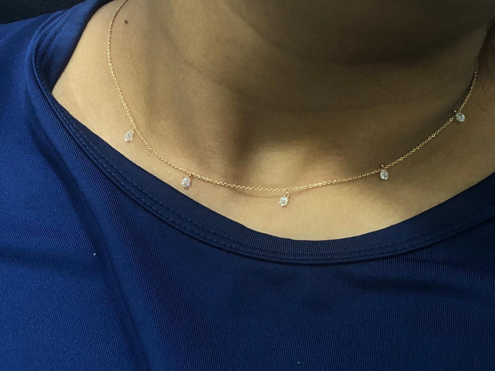 PANIM 5 Dancing Diamond Briolettes 18K Rose Gold Mille Etoiles Necklace For Sale 2