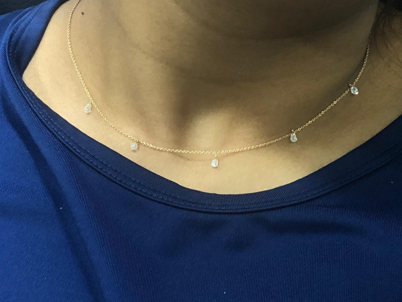 PANIM 5 Dancing Diamond Briolettes 18K Rose Gold Mille Etoiles Necklace For Sale 3